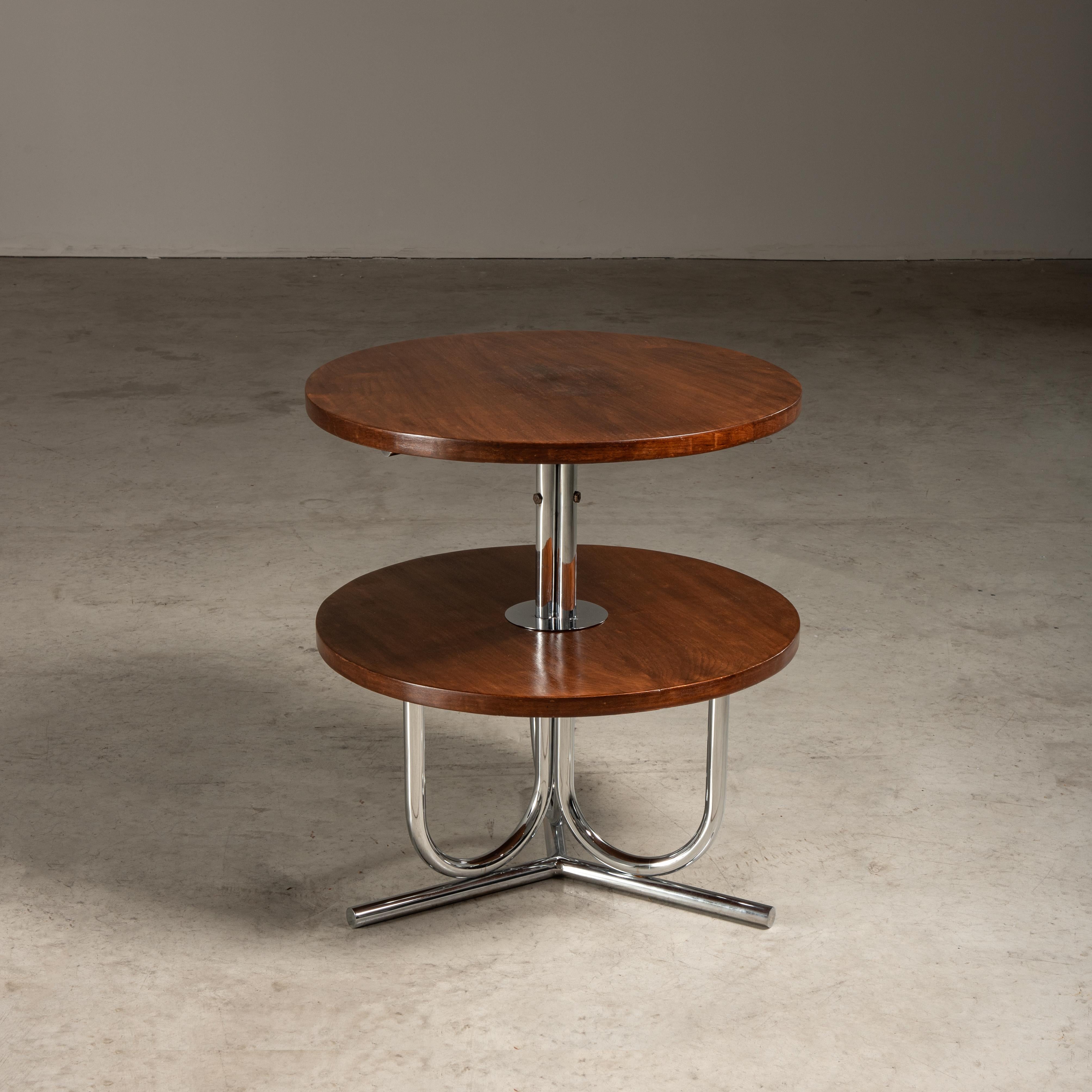 Mid-Century Modern Table d'appoint Art déco en métal tubulaire et bois, par John Graz, brésilien moderne en vente