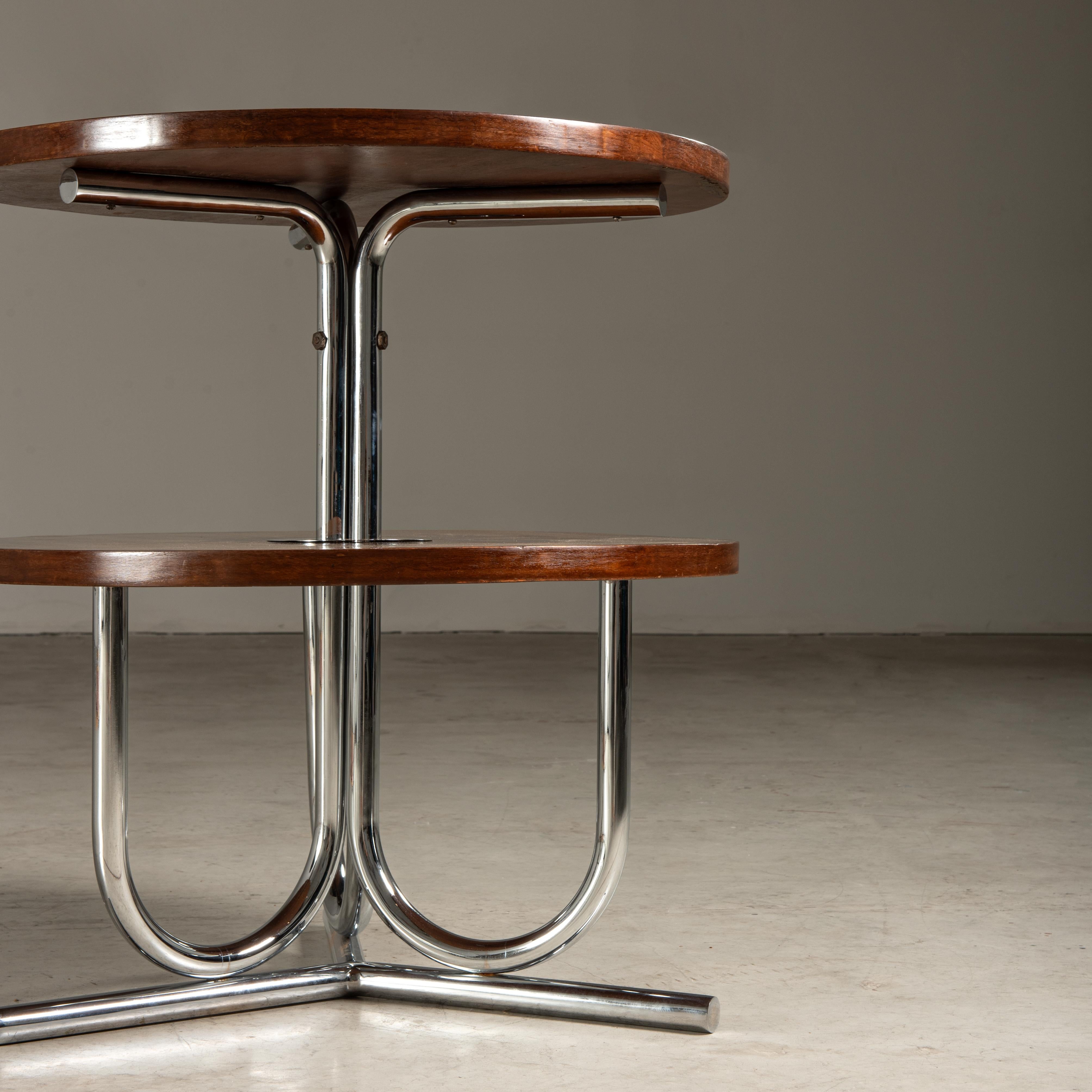 20th Century Art Deco Side Table In Tubular Metal and Wood, by John Graz, Brazilian Modern For Sale