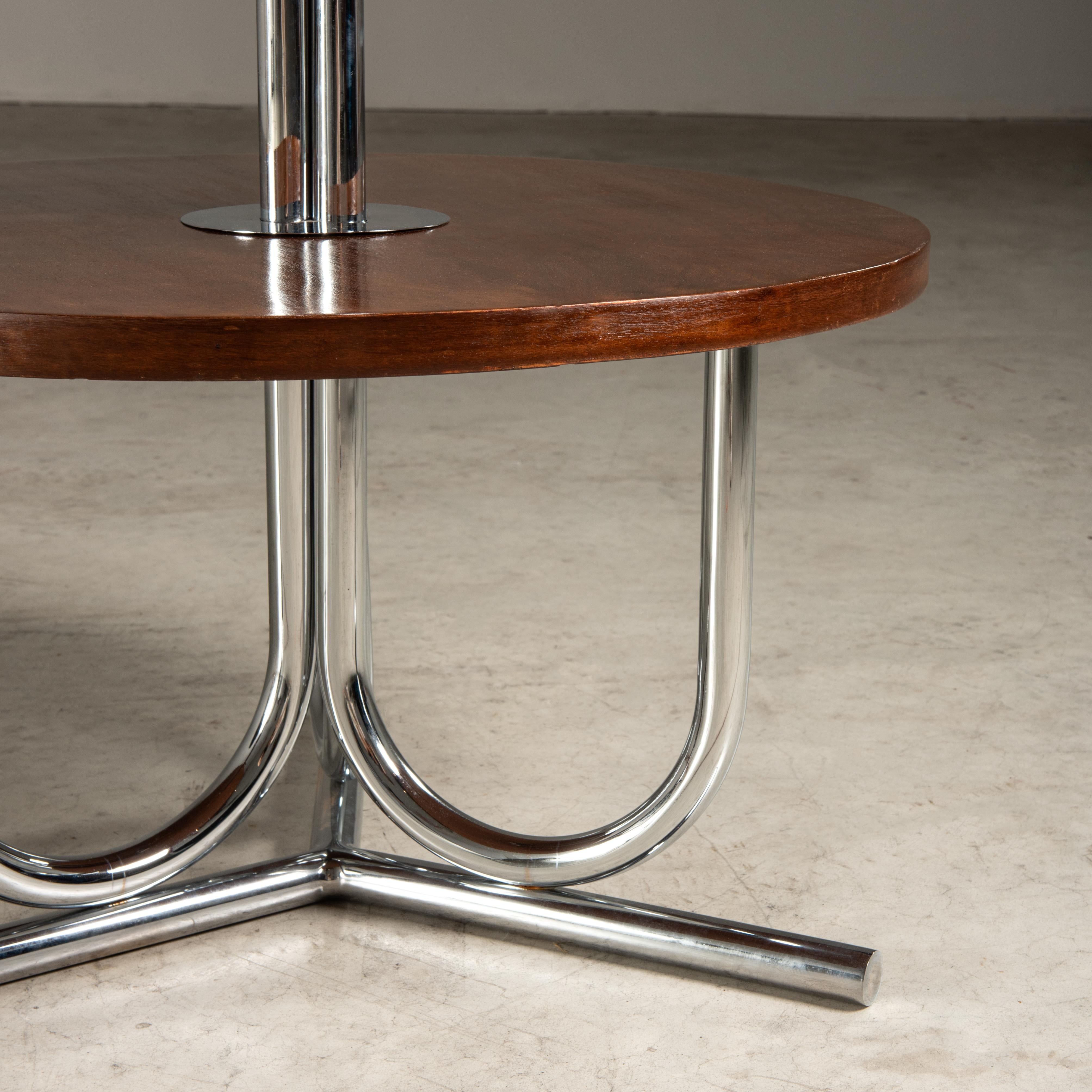 Art Deco Side Table In Tubular Metal and Wood, by John Graz, Brazilian Modern For Sale 1