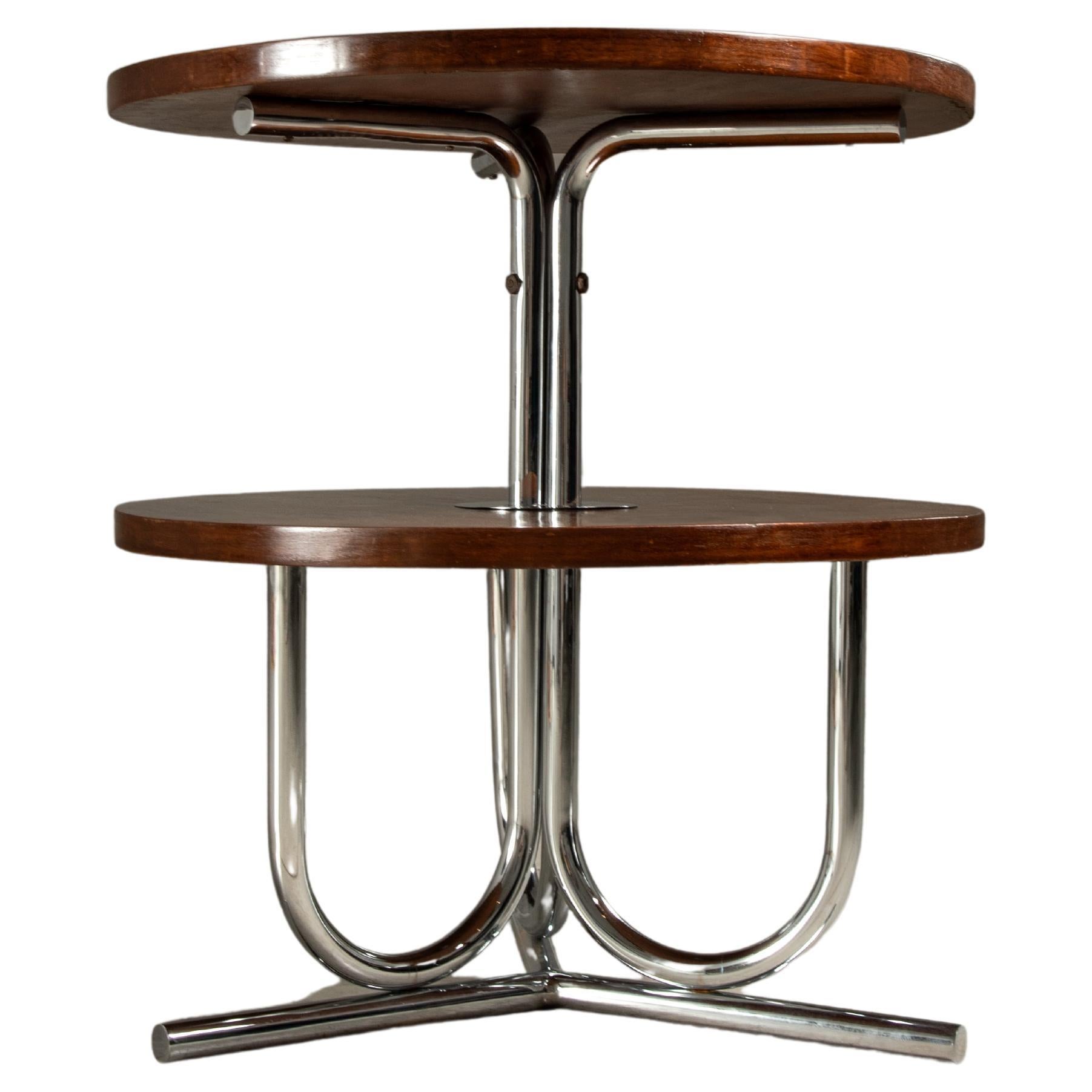 Art Deco Side Table In Tubular Metal and Wood, by John Graz, Brazilian Modern For Sale