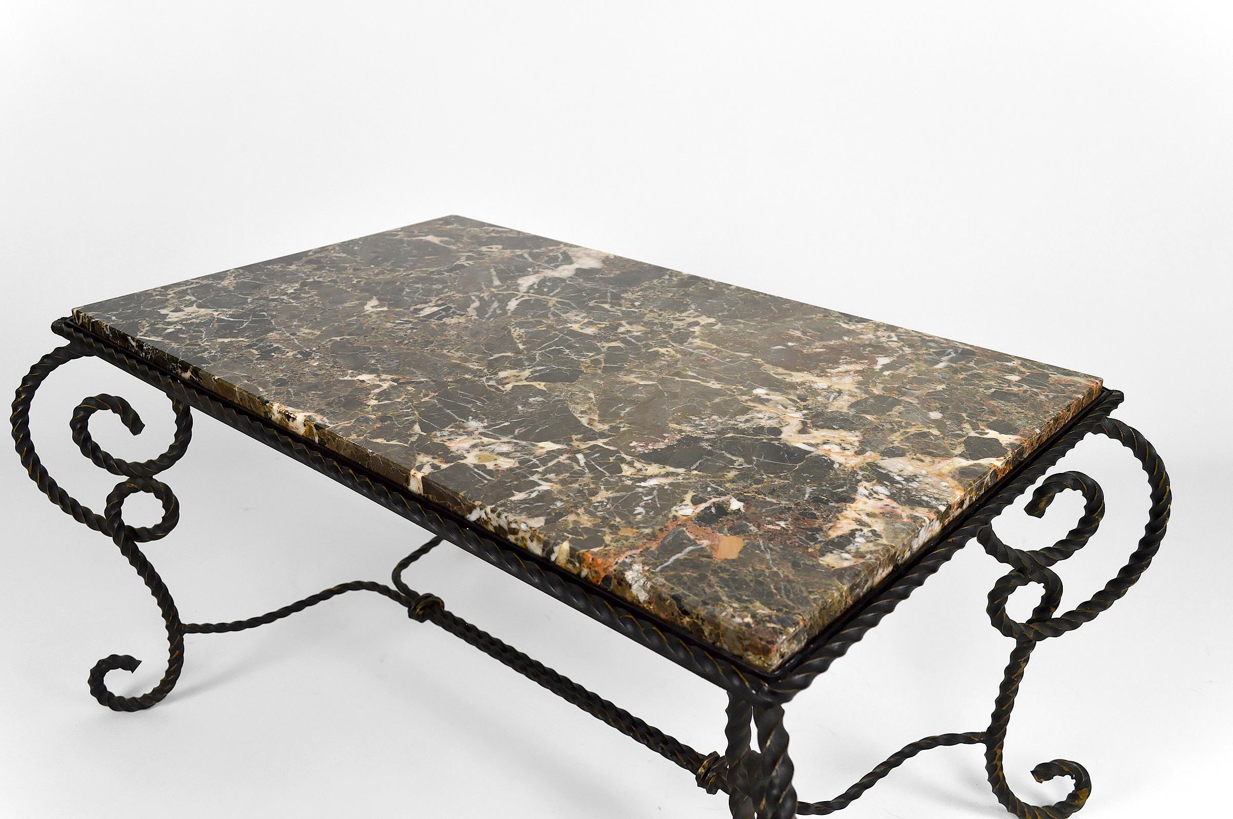 Art Deco Side Table in Wrought Iron and Marble Top, France, circa 1940 For Sale 6