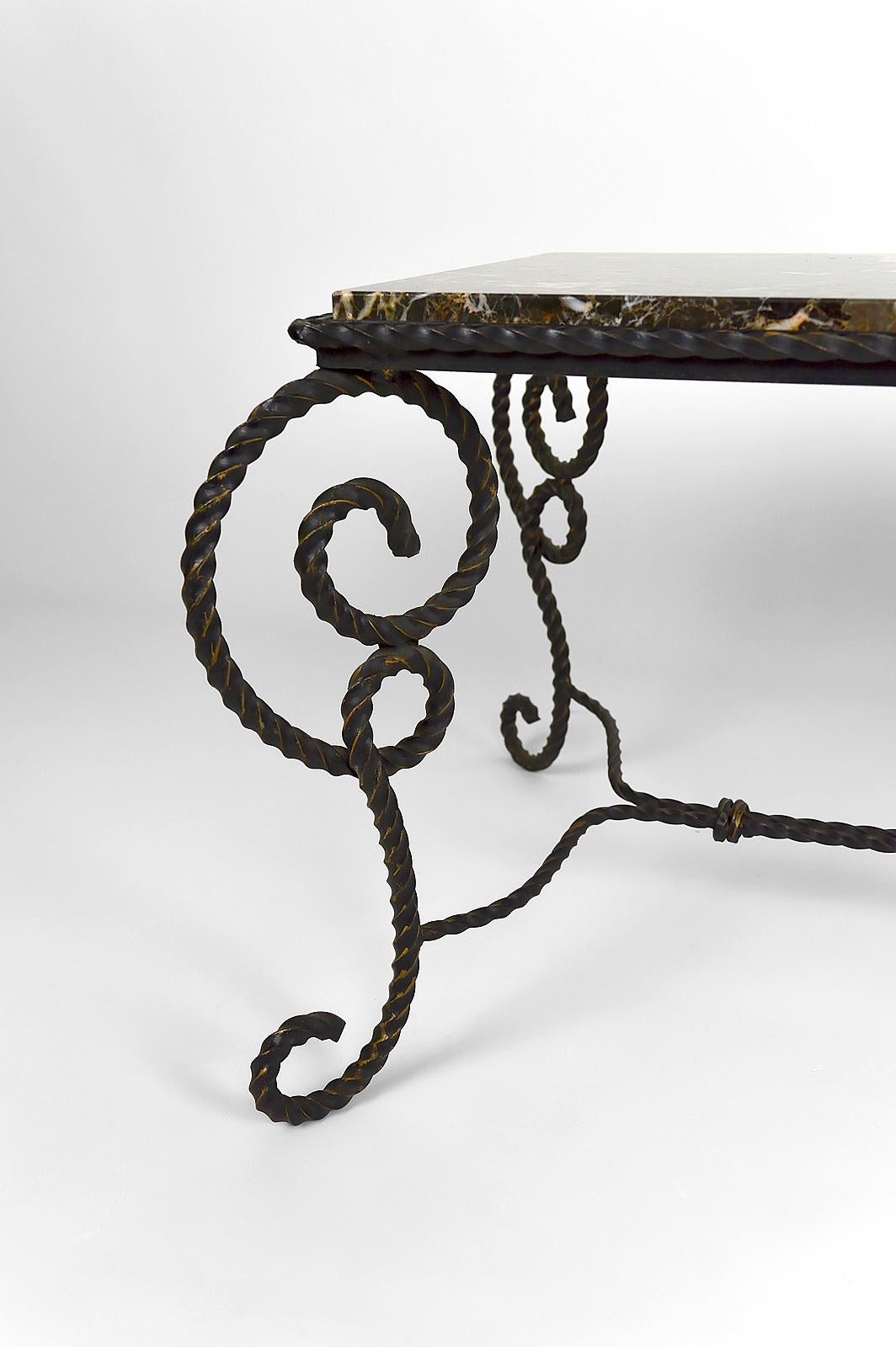 Art Deco Side Table in Wrought Iron and Marble Top, France, circa 1940 For Sale 8