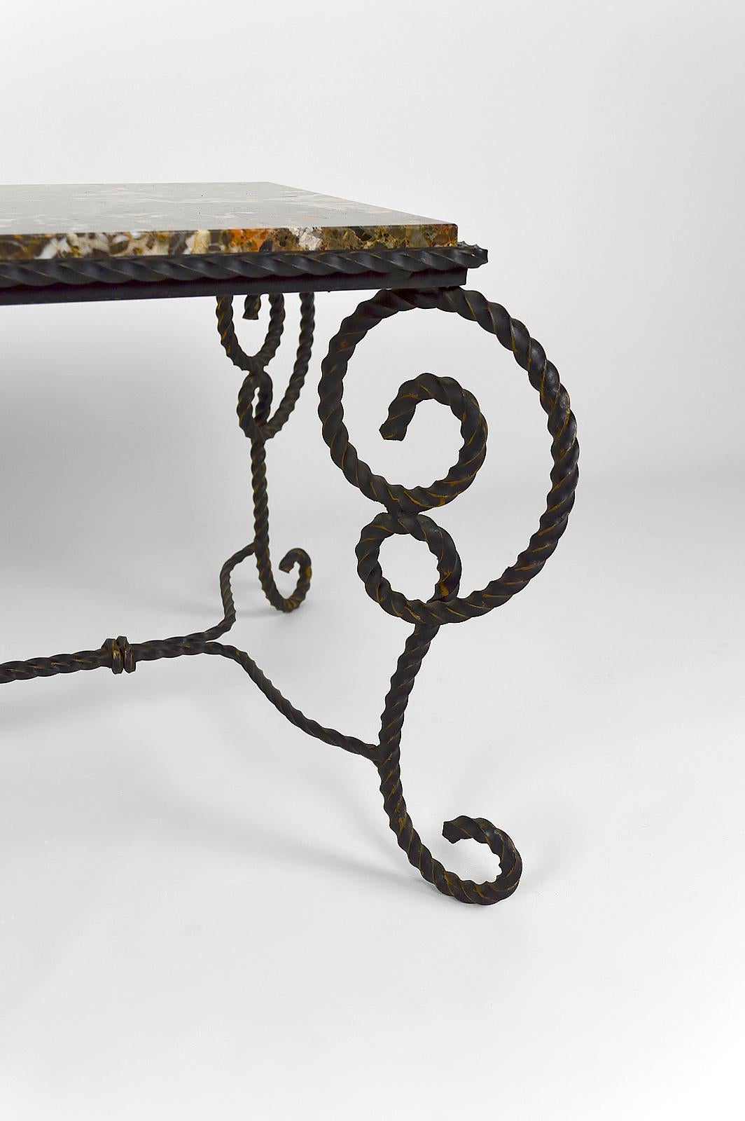 Art Deco Side Table in Wrought Iron and Marble Top, France, circa 1940 For Sale 9