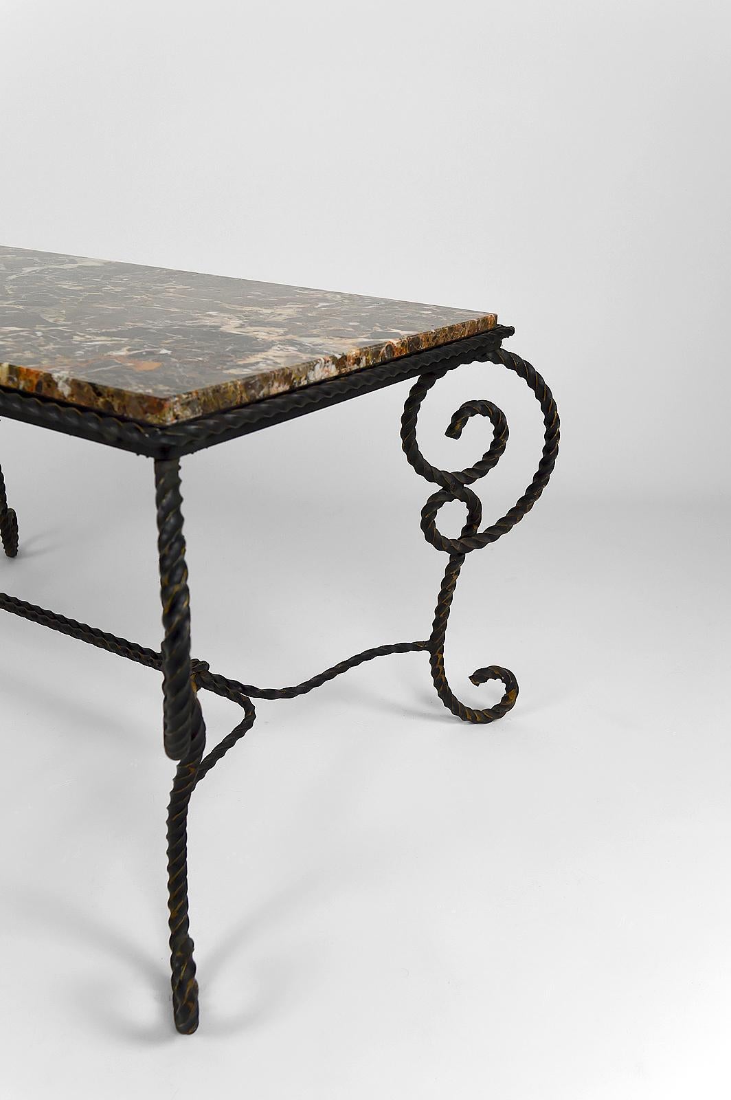 Art Deco Side Table in Wrought Iron and Marble Top, France, circa 1940 For Sale 10