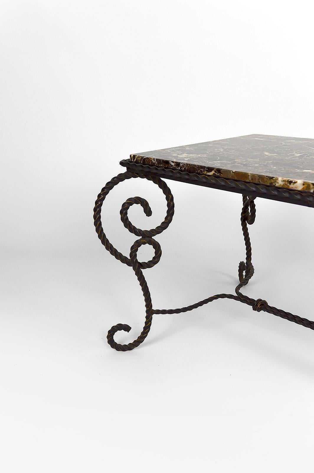 Art Deco Side Table in Wrought Iron and Marble Top, France, circa 1940 For Sale 11