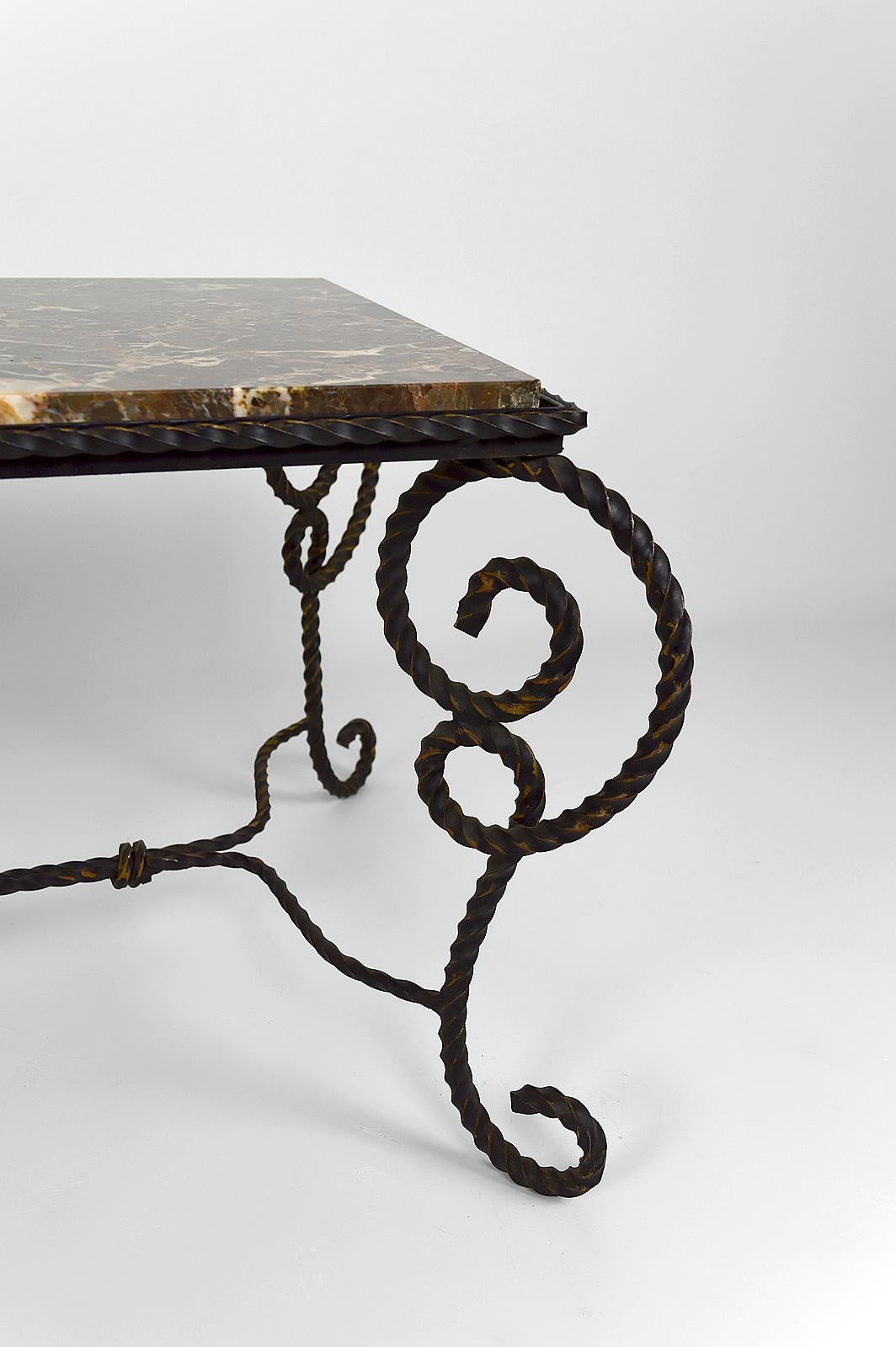 Art Deco Side Table in Wrought Iron and Marble Top, France, circa 1940 For Sale 12