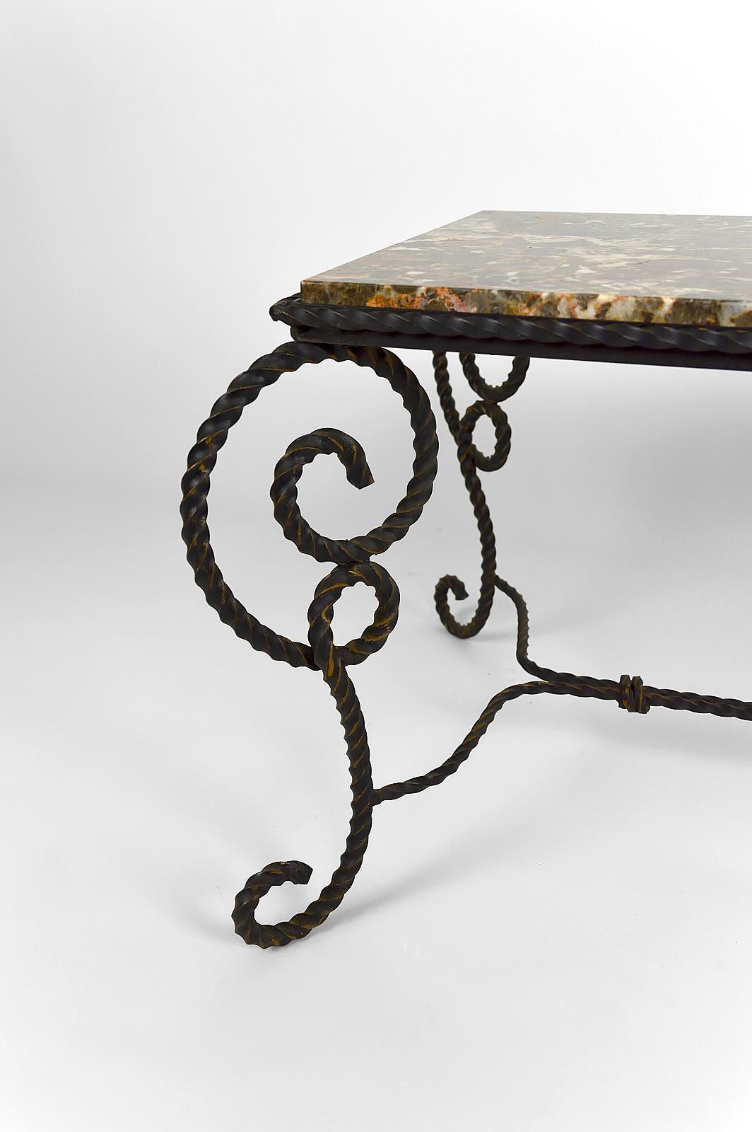 Art Deco Side Table in Wrought Iron and Marble Top, France, circa 1940 For Sale 13