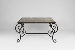 Art Deco Side Table in Wrought Iron and Marble Top, France, circa 1940