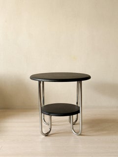 Art Deco Side Table, Leather Top, Tubular Steel Legs, France, 1960s