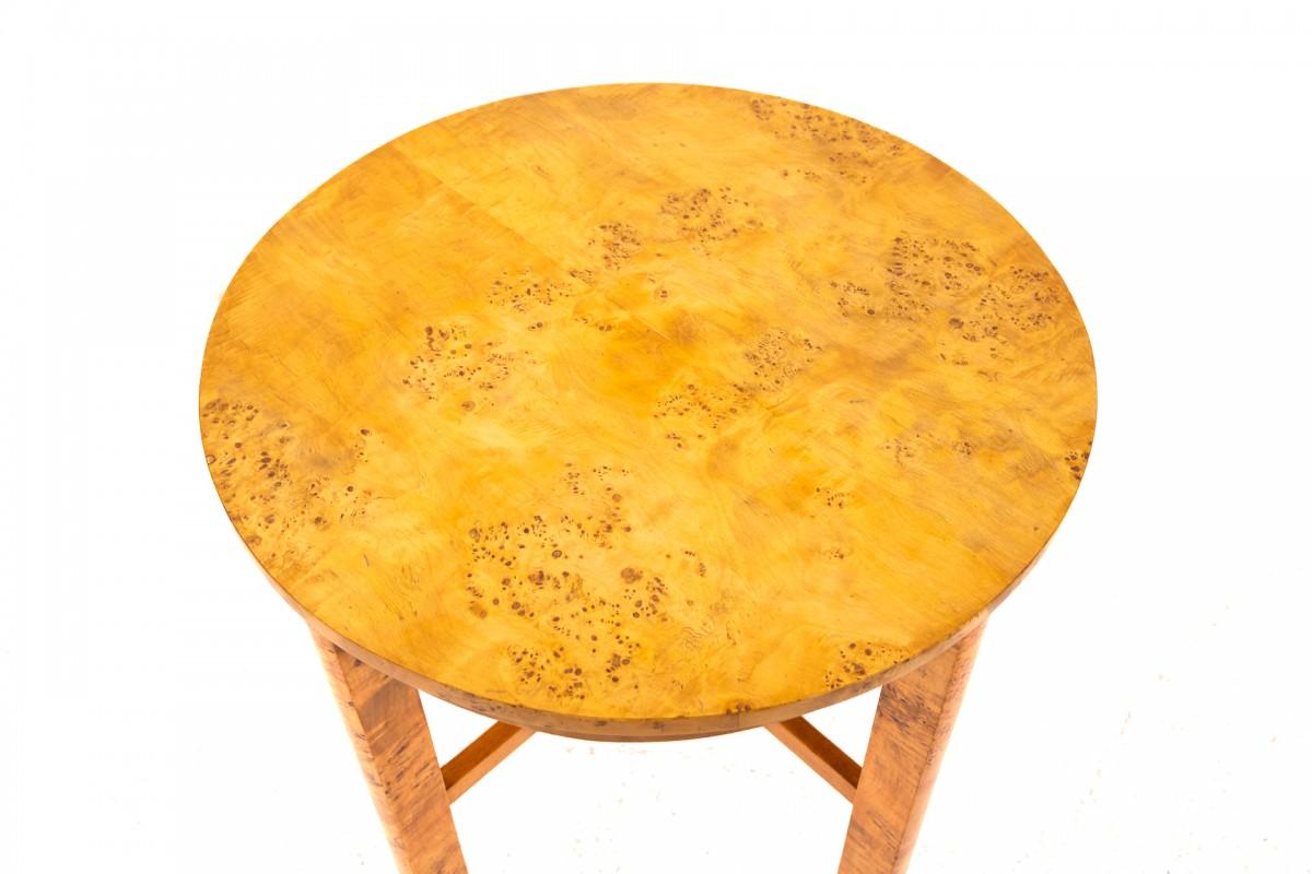 Table d'appoint Art déco, milieu du 20e siècle, bouleau. Bon état - En vente à Chorzów, PL