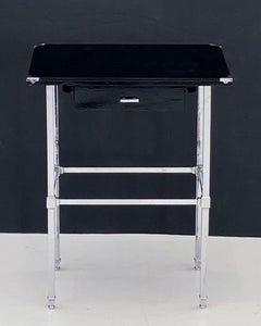 Art Deco Side Table of Black and Chrome with Drawer from England