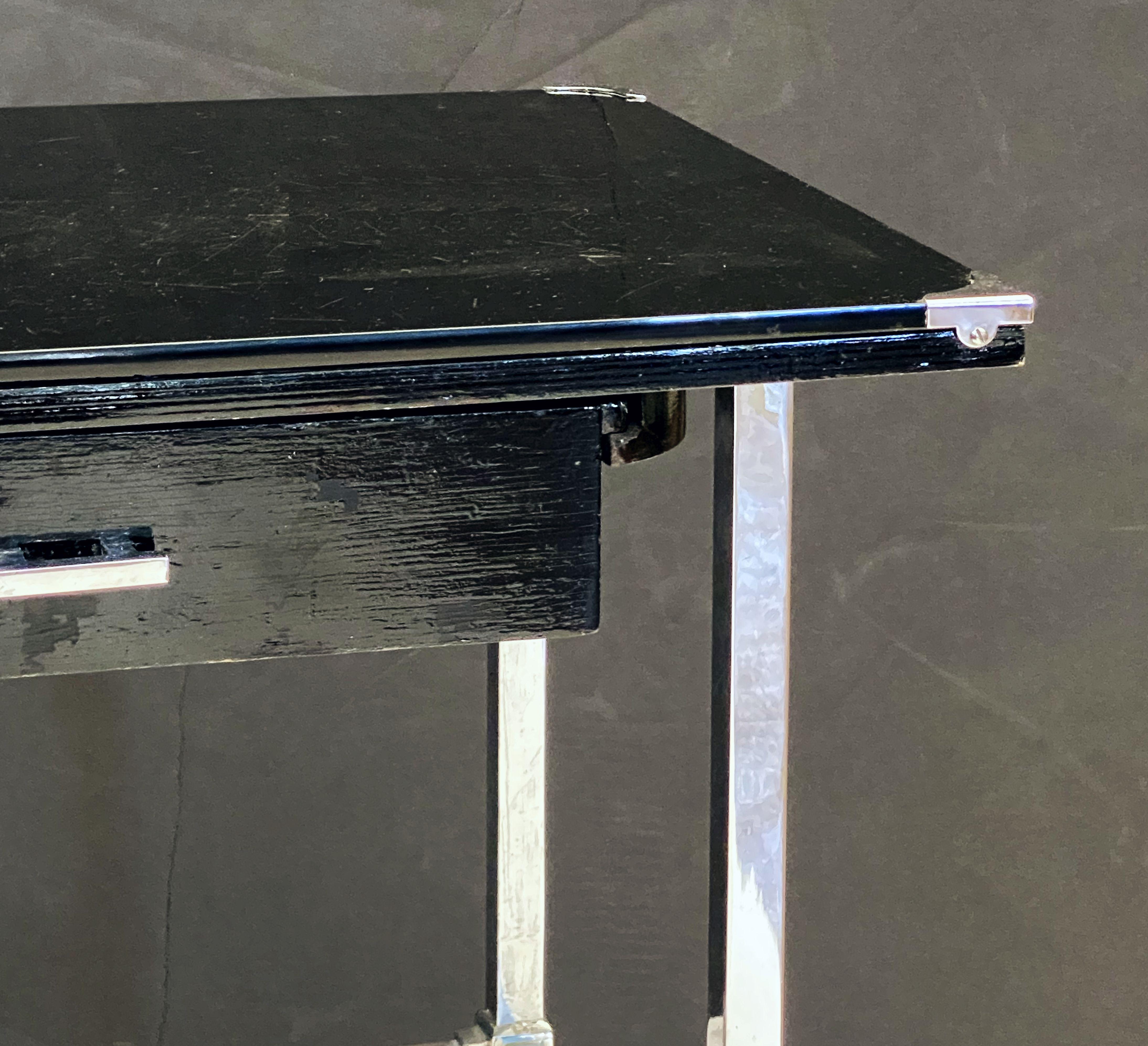 20th Century Art Deco Side Table of Black and Chrome with Drawer from England For Sale