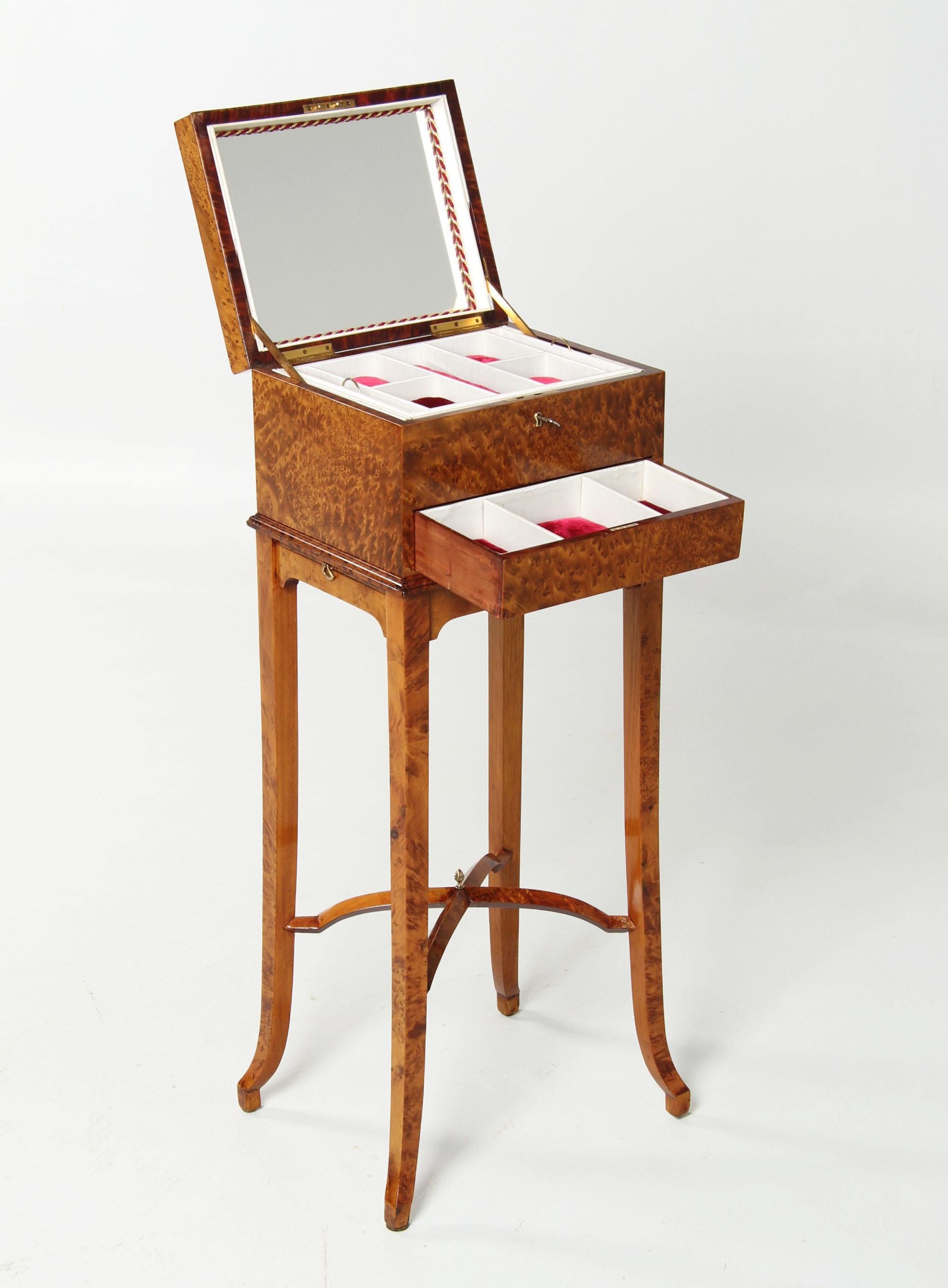 English Art Deco Side Table or Jewelry Table, London, 1920s, Special Drawer Mechanism