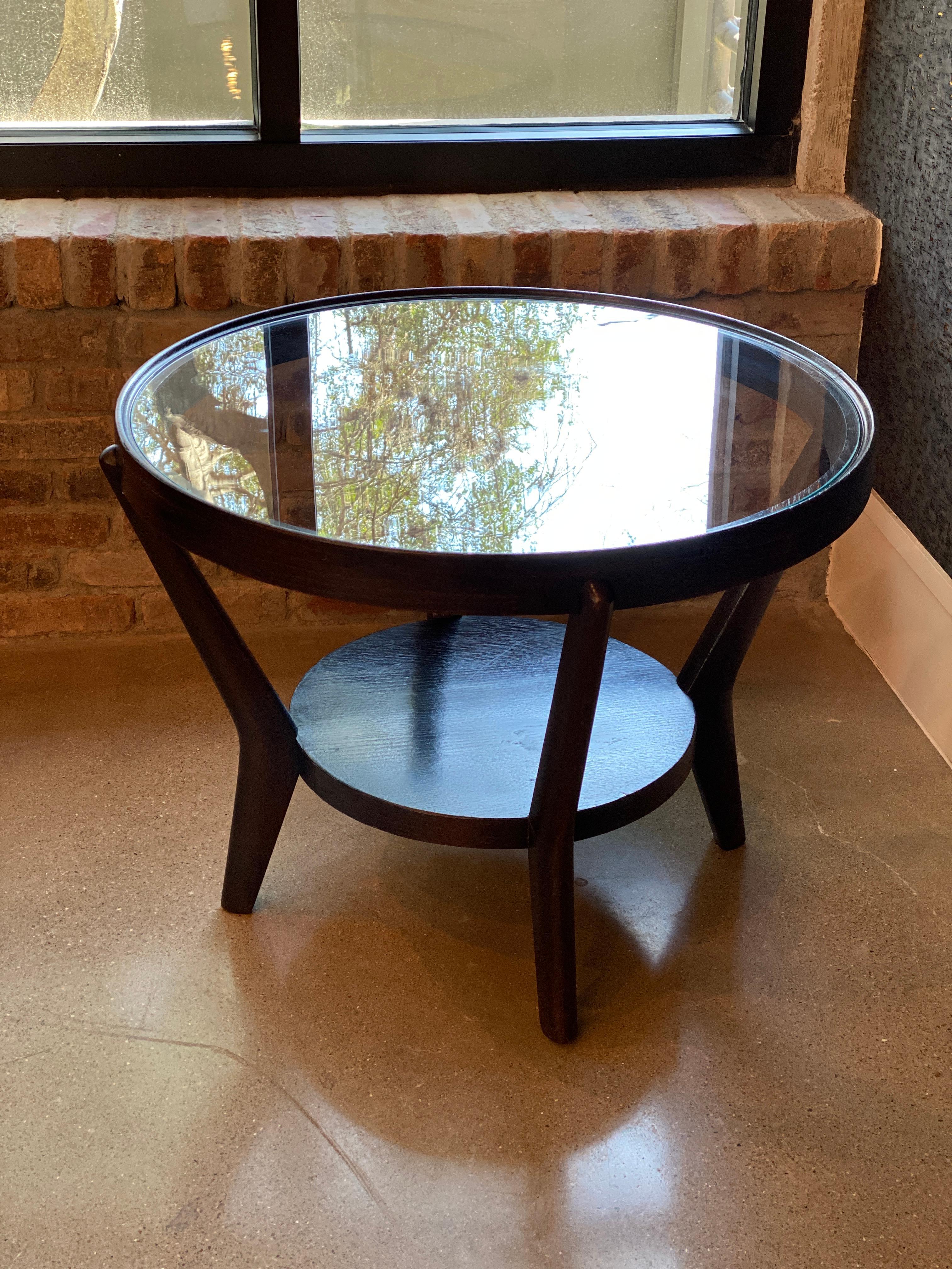 Art Deco Side Table with Ebonized Wood and Glass, 1930s 5