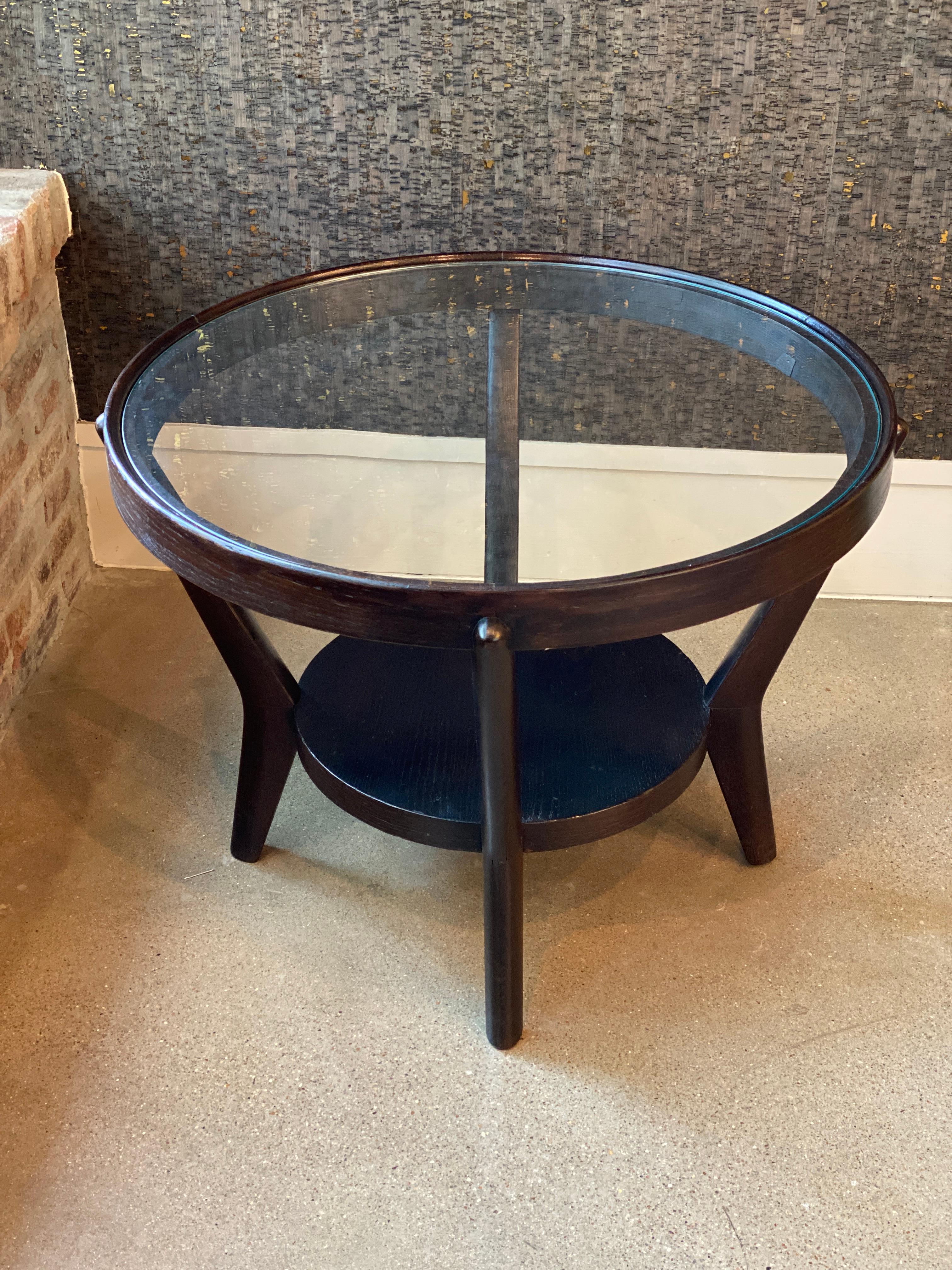 Art Deco Side Table with Ebonized Wood and Glass, 1930s 6