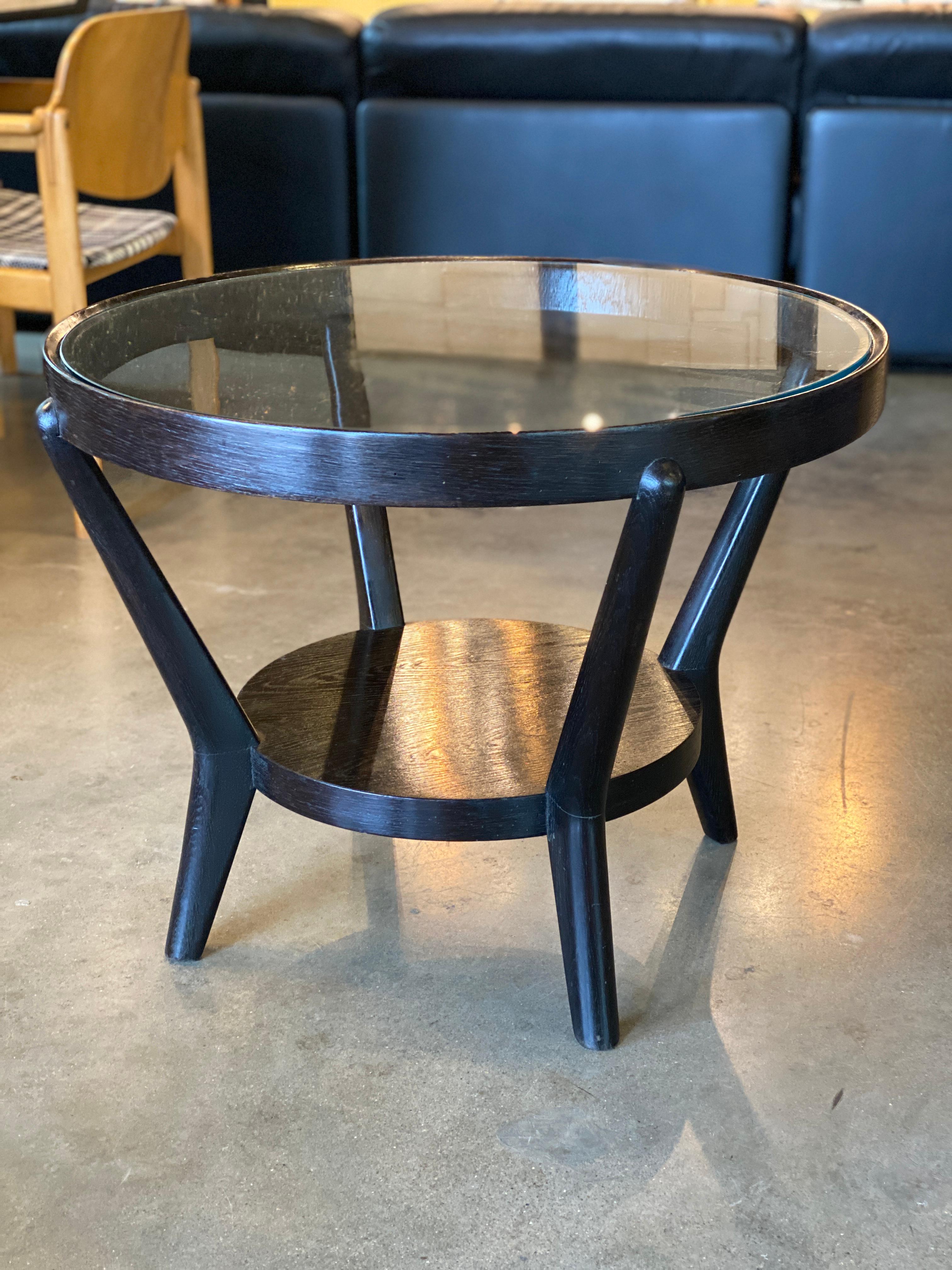 European Art Deco Side Table with Ebonized Wood and Glass, 1930s