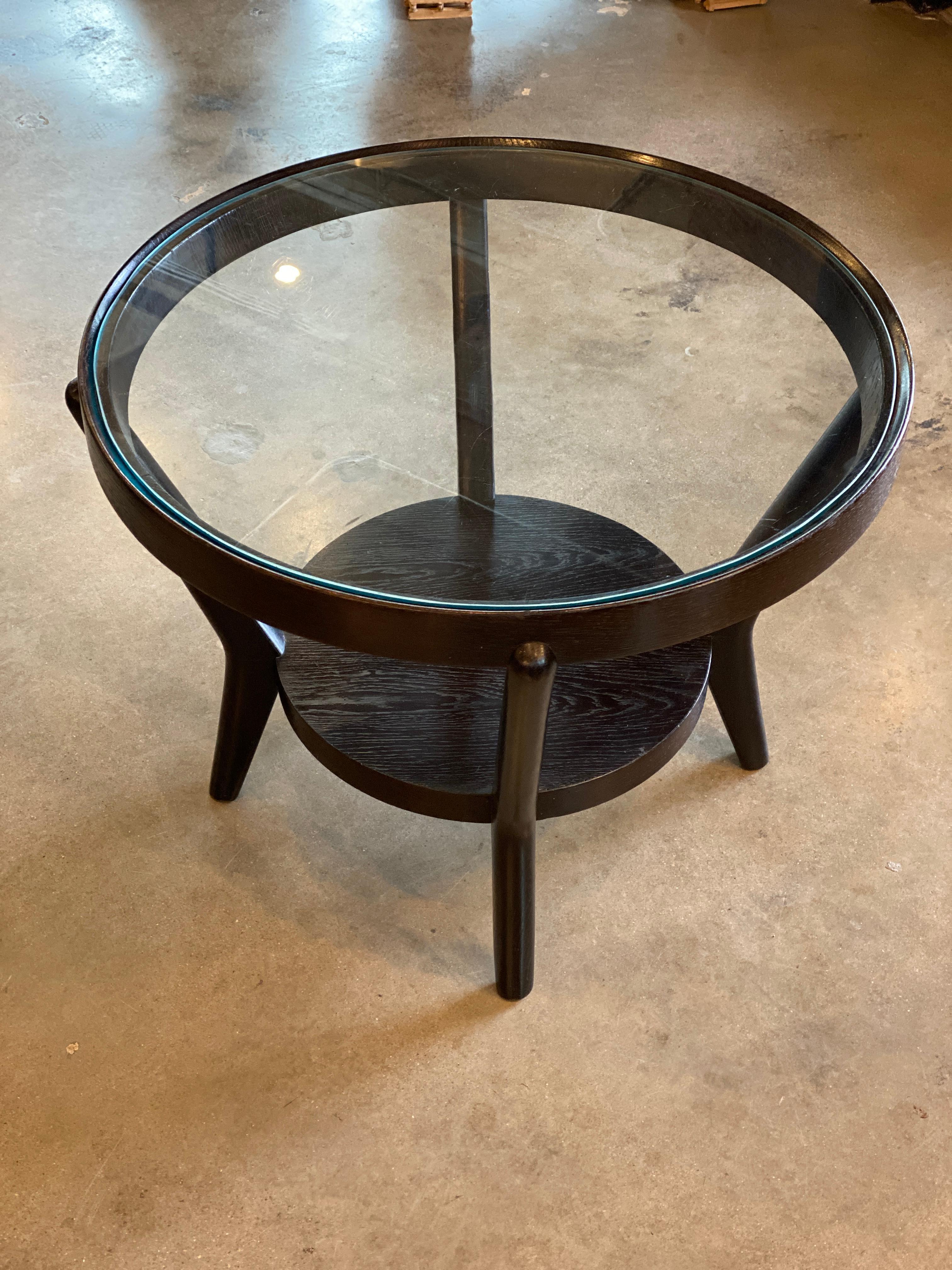 Art Deco Side Table with Ebonized Wood and Glass, 1930s In Good Condition In Austin, TX