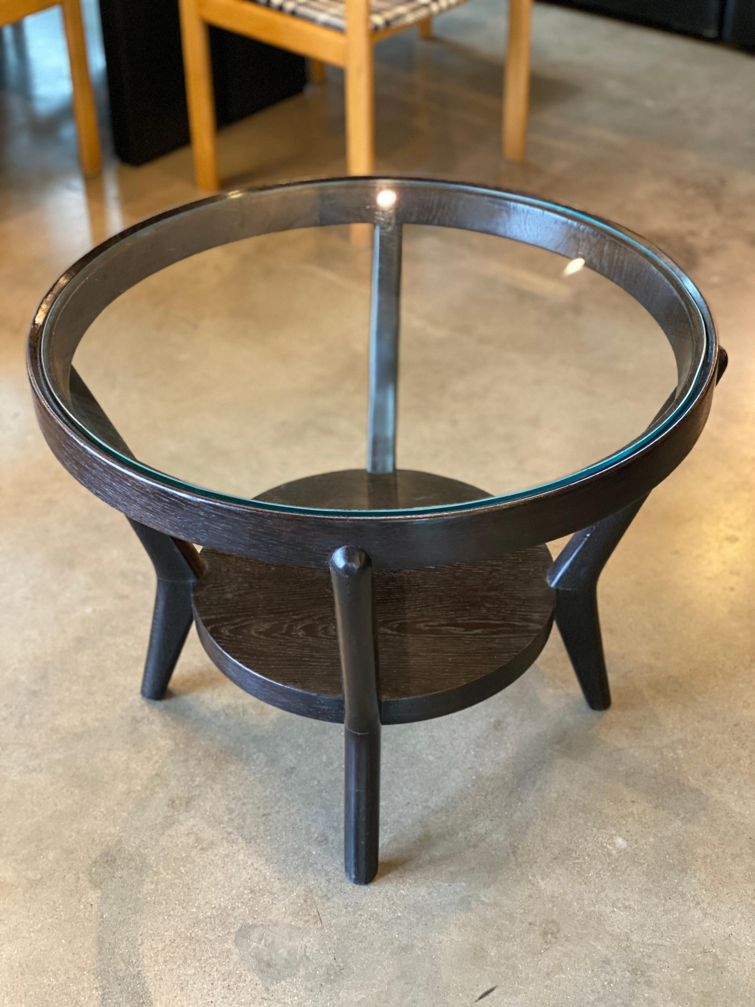 Mid-20th Century Art Deco Side Table with Ebonized Wood and Glass, 1930s