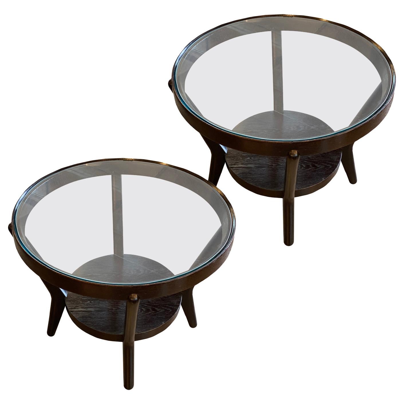 Art Deco Side Table with Ebonized Wood and Glass, 1930s