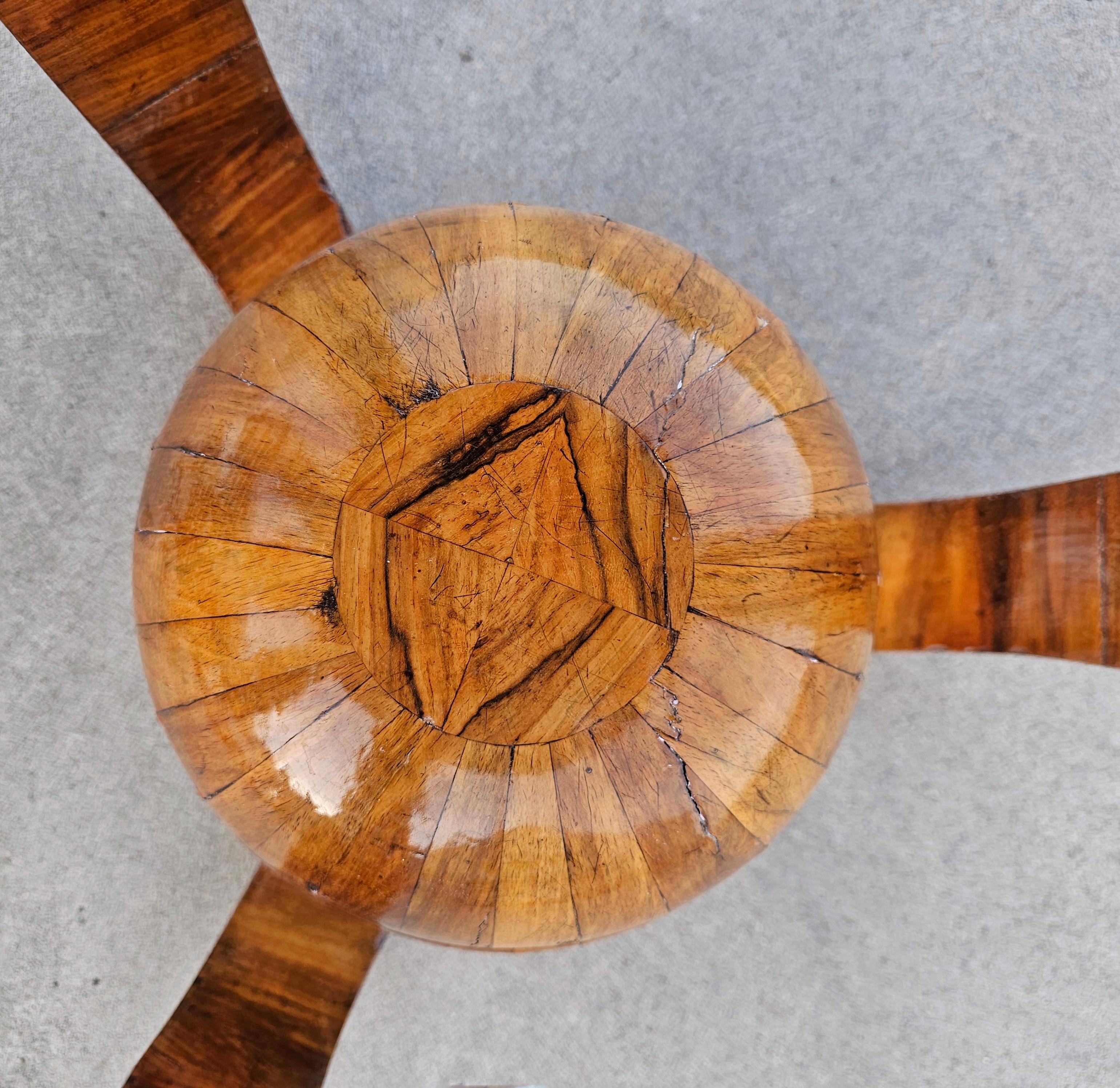 Wood Art Deco Side Table, Unique Tripod Base and Blonde Walnut Veneer, Austria 1920s