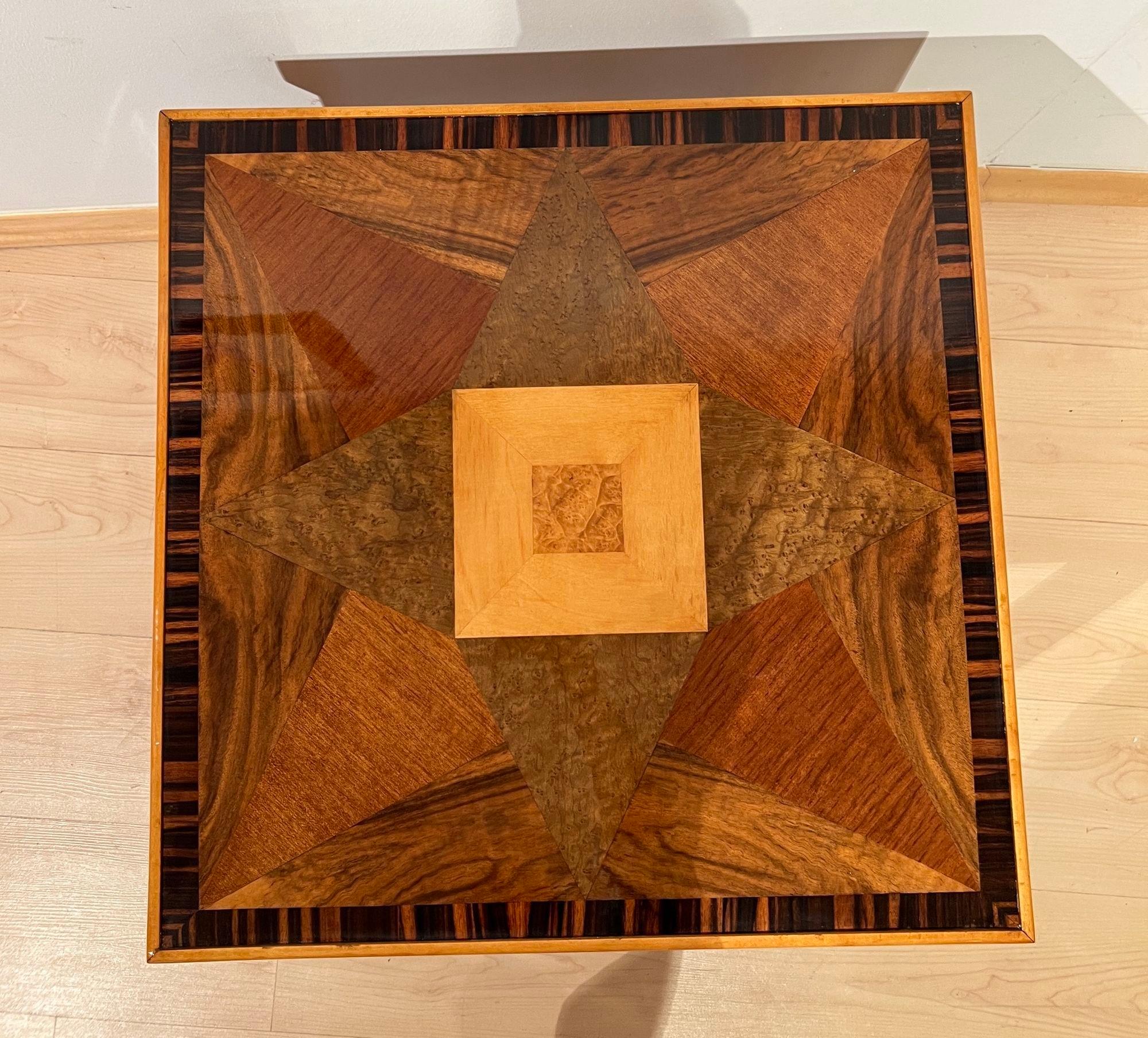 Art Deco Side Table, Walnut, Precious Woods, Lacquer, France circa 1940 3
