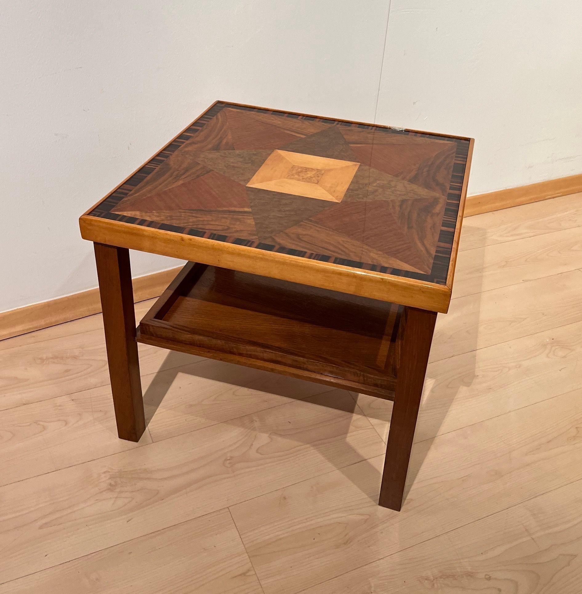 Lacquered Art Deco Side Table, Walnut, Precious Woods, Lacquer, France circa 1940
