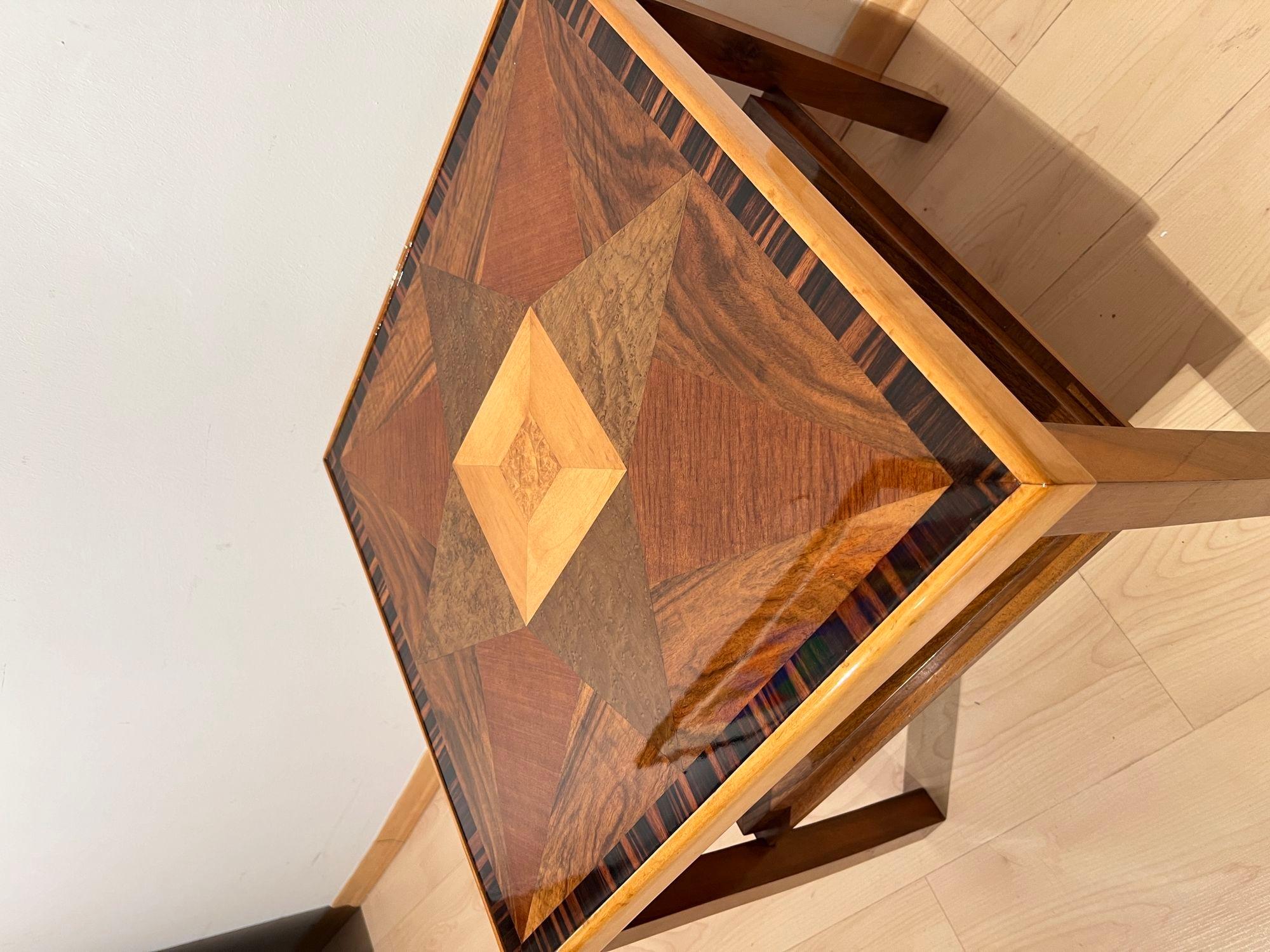 Mid-20th Century Art Deco Side Table, Walnut, Precious Woods, Lacquer, France circa 1940