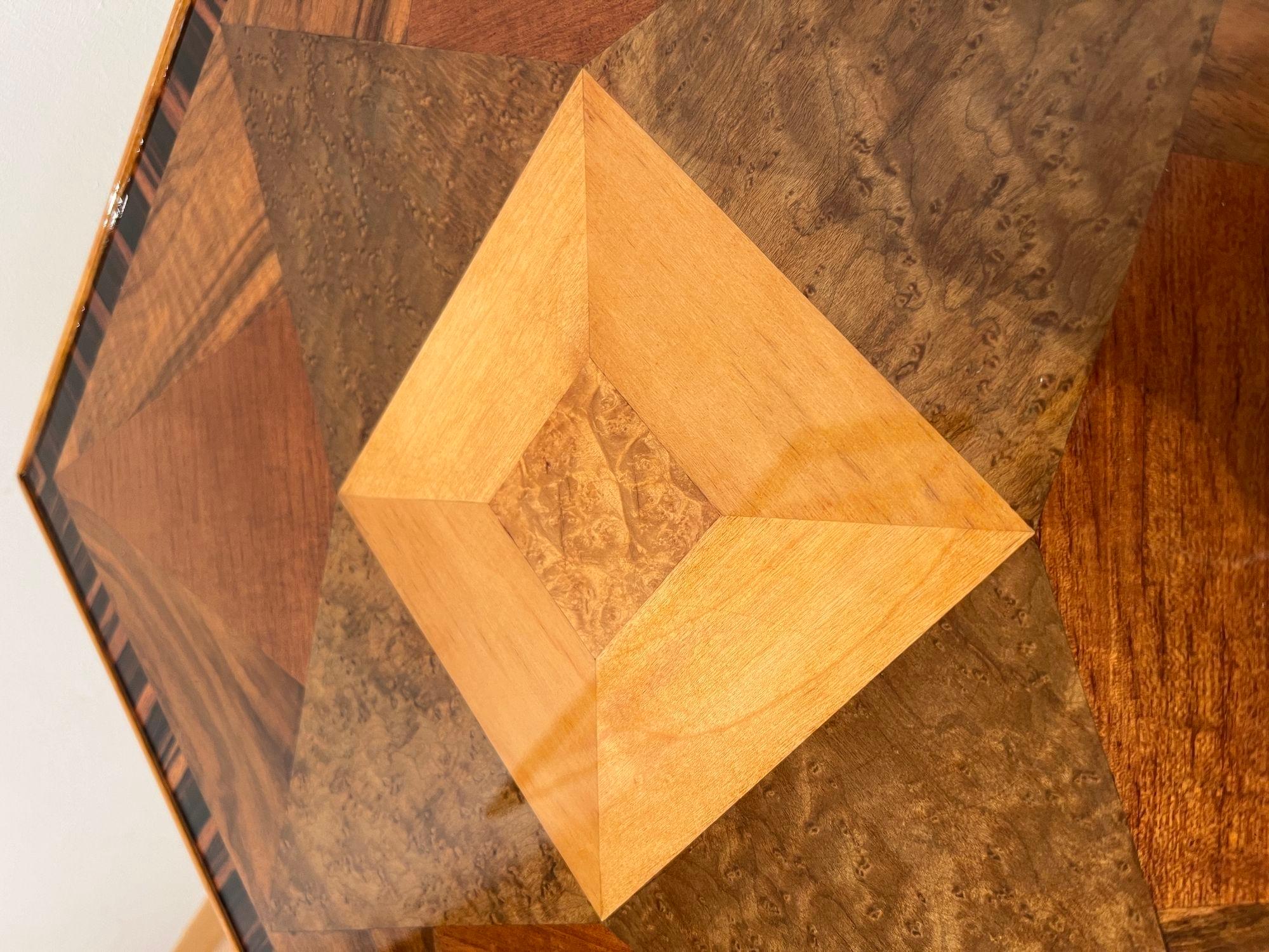 Art Deco Side Table, Walnut, Precious Woods, Lacquer, France circa 1940 1