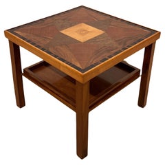 Art Deco Side Table, Walnut, Precious Woods, Lacquer, France circa 1940