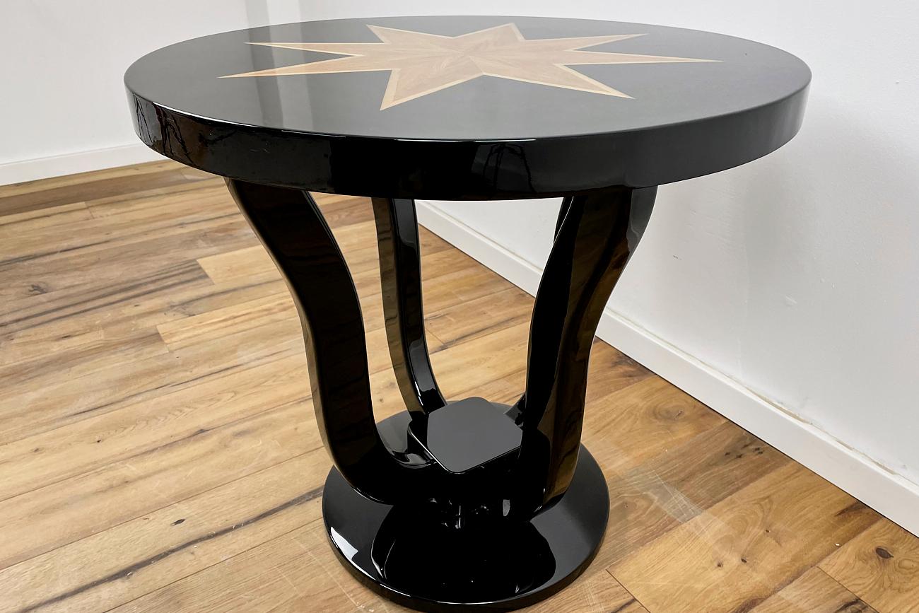 Art Deco Side Table with Curved Legs and Stunning Ash Veneer 3
