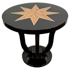 Art Deco Side Table with Curved Legs and Stunning Ash Veneer