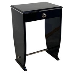 Vintage Art Deco Side Table with Drawer, Black Lacquer and Chrome, France circa 1930