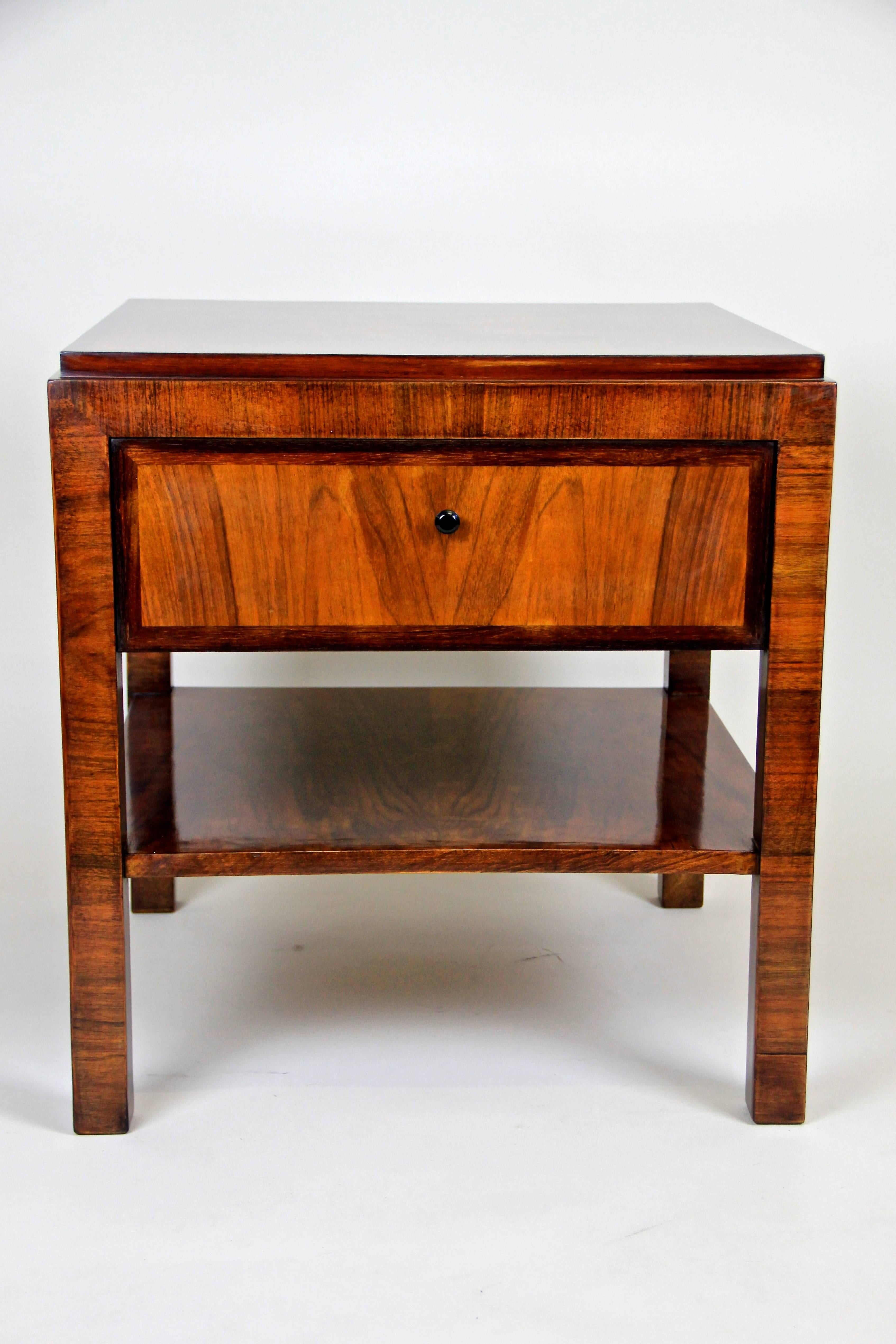 Art Deco Side Table with Four Doors and Marquetry Tabletop, Austria, circa 1920 In Good Condition In Lichtenberg, AT