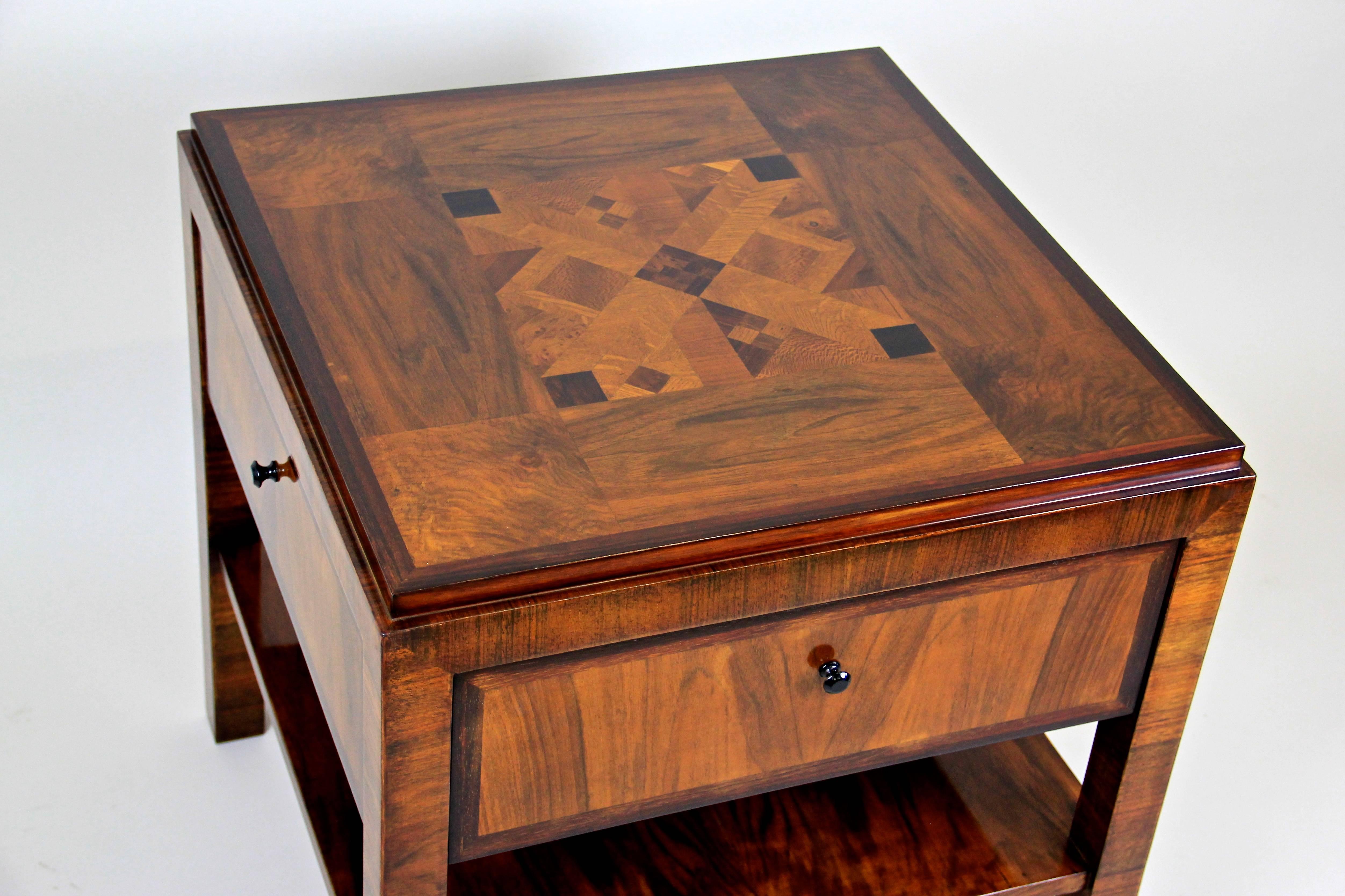 Art Deco Side Table with Four Doors and Marquetry Tabletop, Austria, circa 1920 3