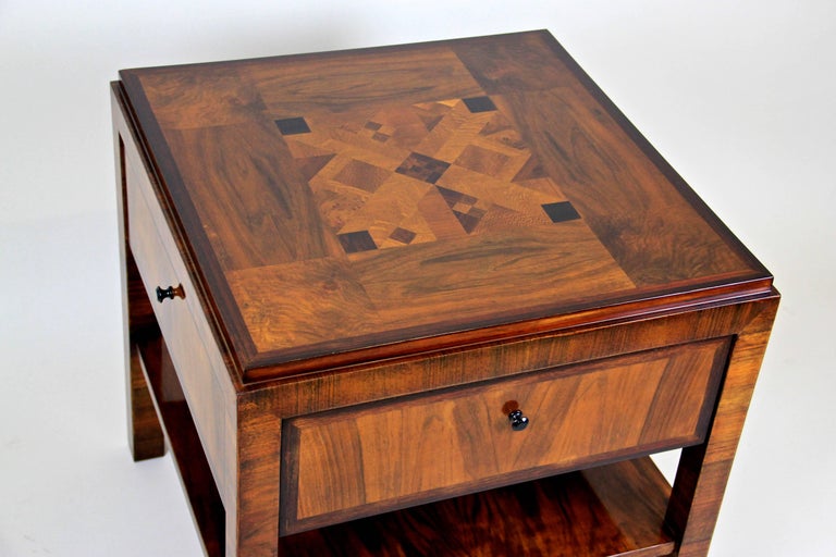 Art Deco Side Table with Four Doors and Marquetry Tabletop, Austria, circa 1920 For Sale 3