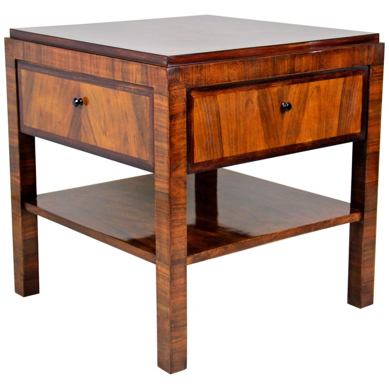 Art Deco Side Table with Four Doors and Marquetry Tabletop, Austria, circa 1920 For Sale