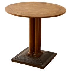 Art Deco Side Table with Inlaid Chequered Top and Copper Base