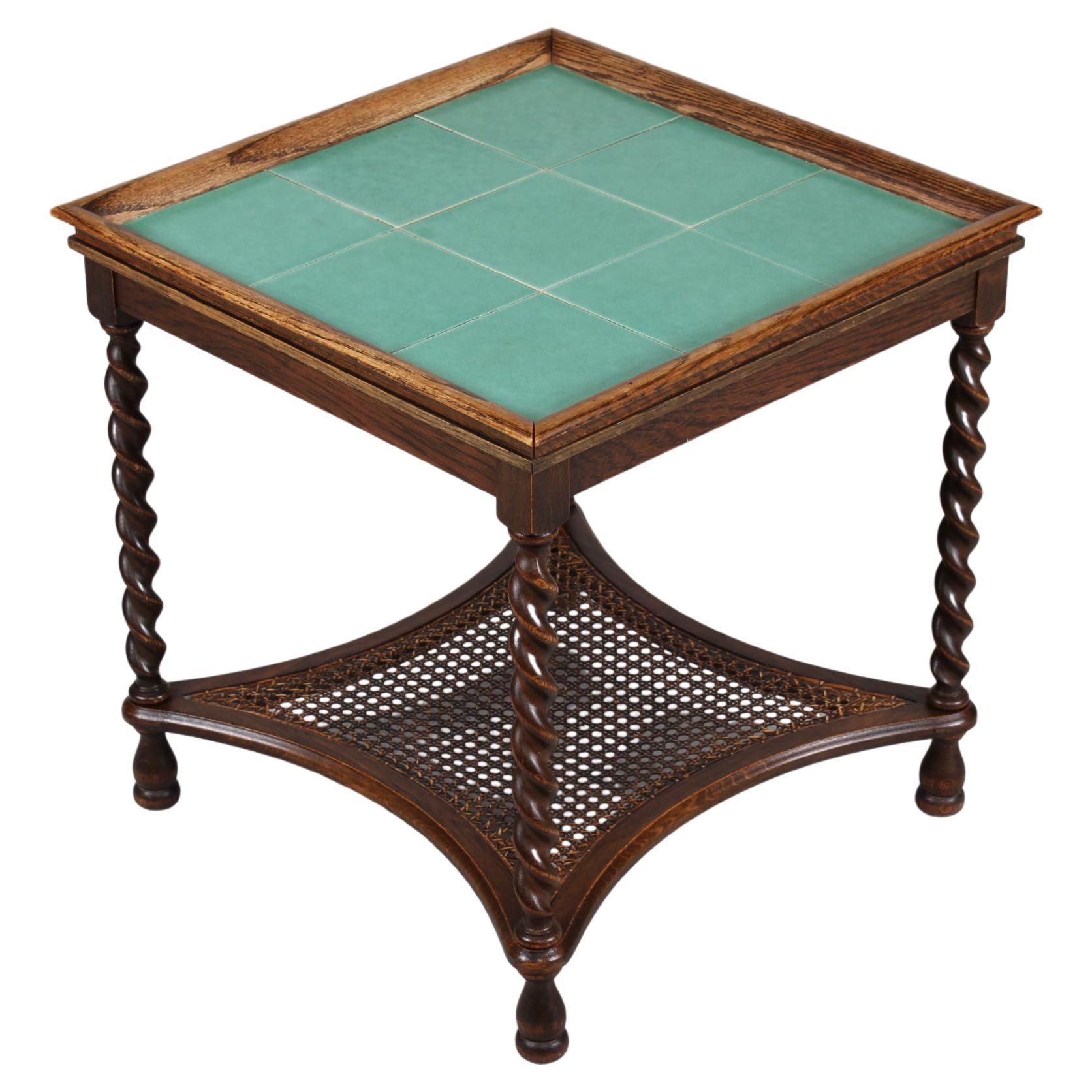 Glazed Art Deco Side Table with Jade Green Tiles by Danish Cabinetmaker, 1930-1940s For Sale