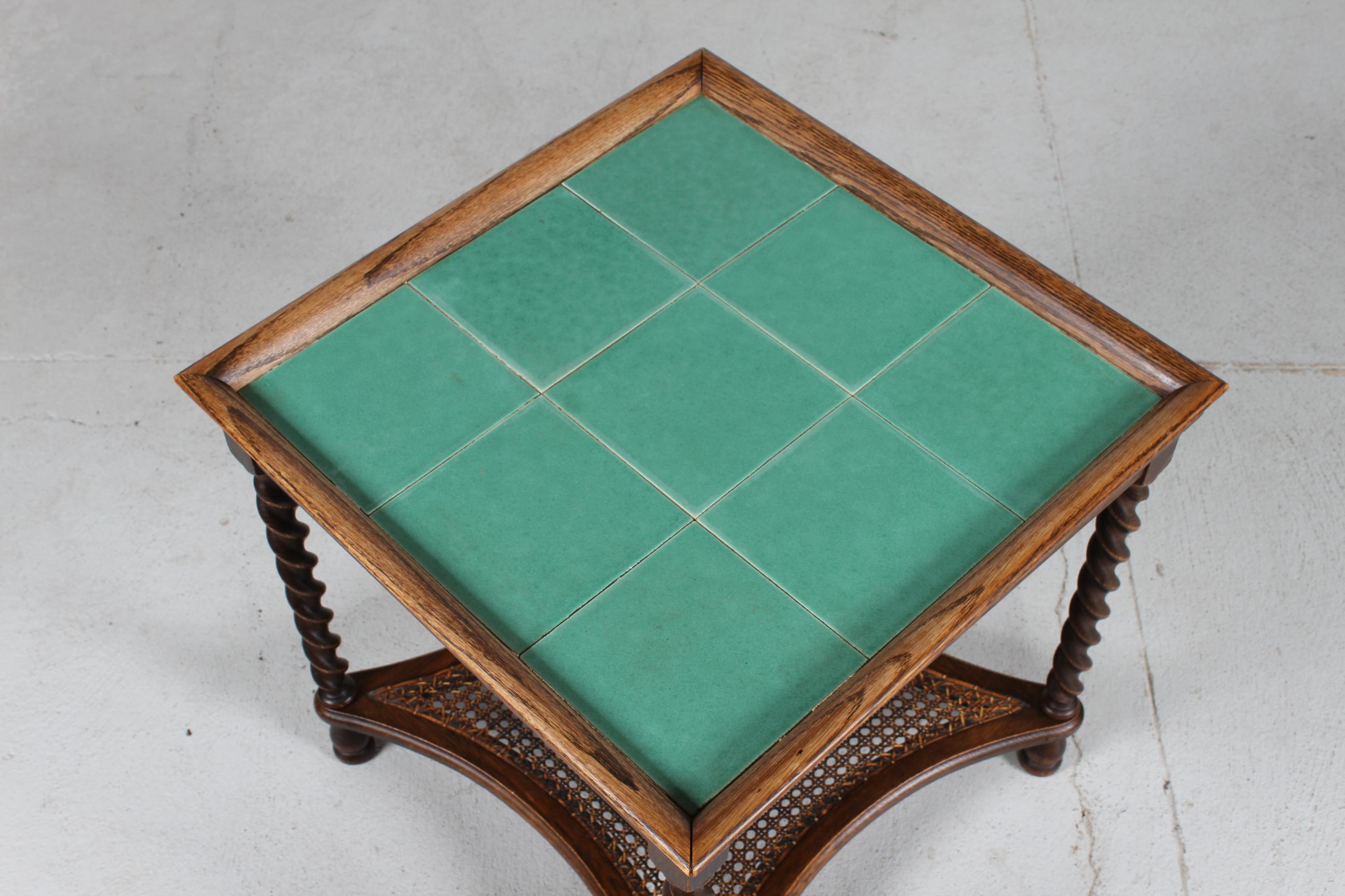 20th Century Art Deco Side Table with Jade Green Tiles by Danish Cabinetmaker, 1930-1940s