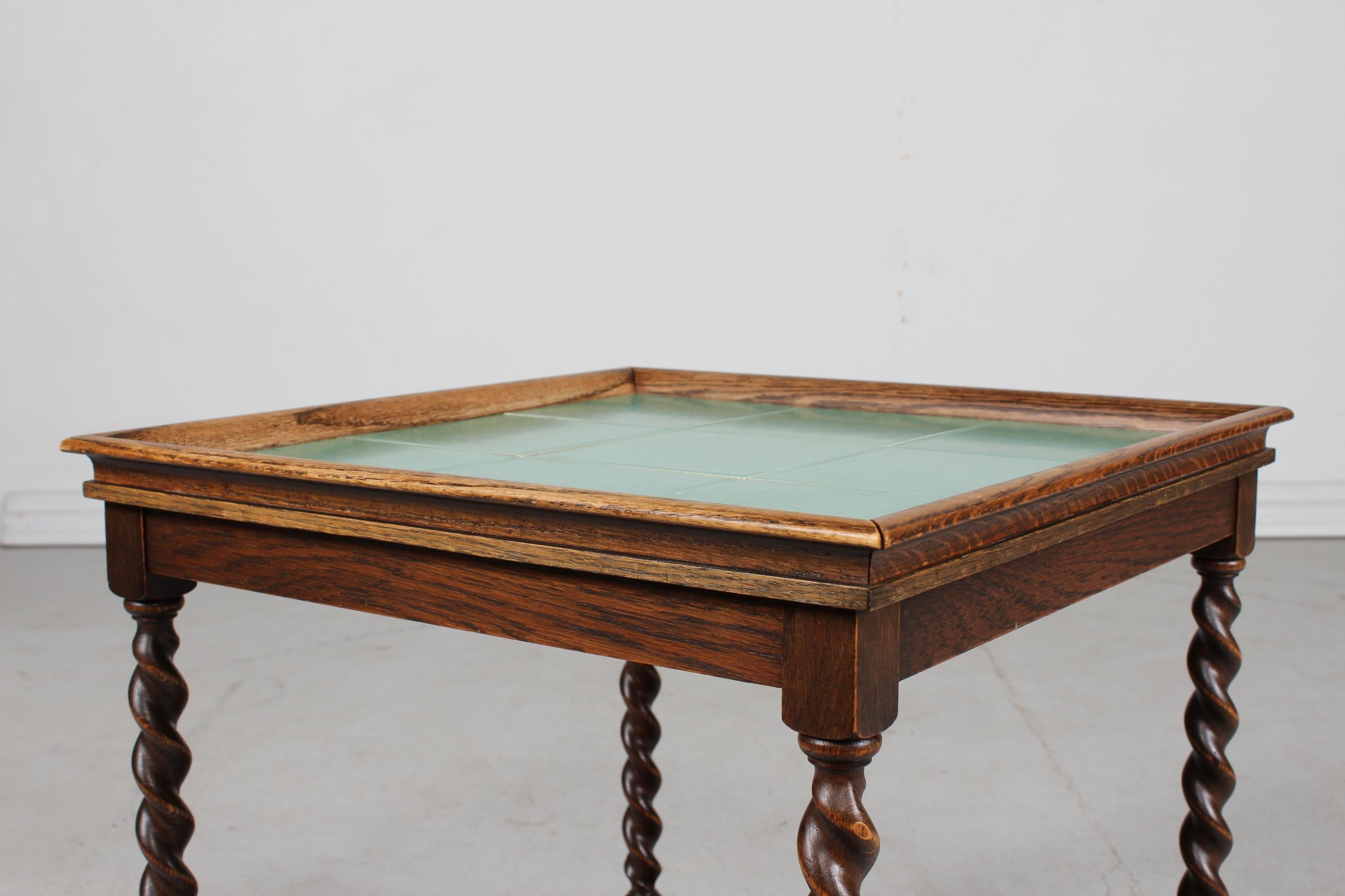 Cane Art Deco Side Table with Jade Green Tiles by Danish Cabinetmaker, 1930-1940s For Sale
