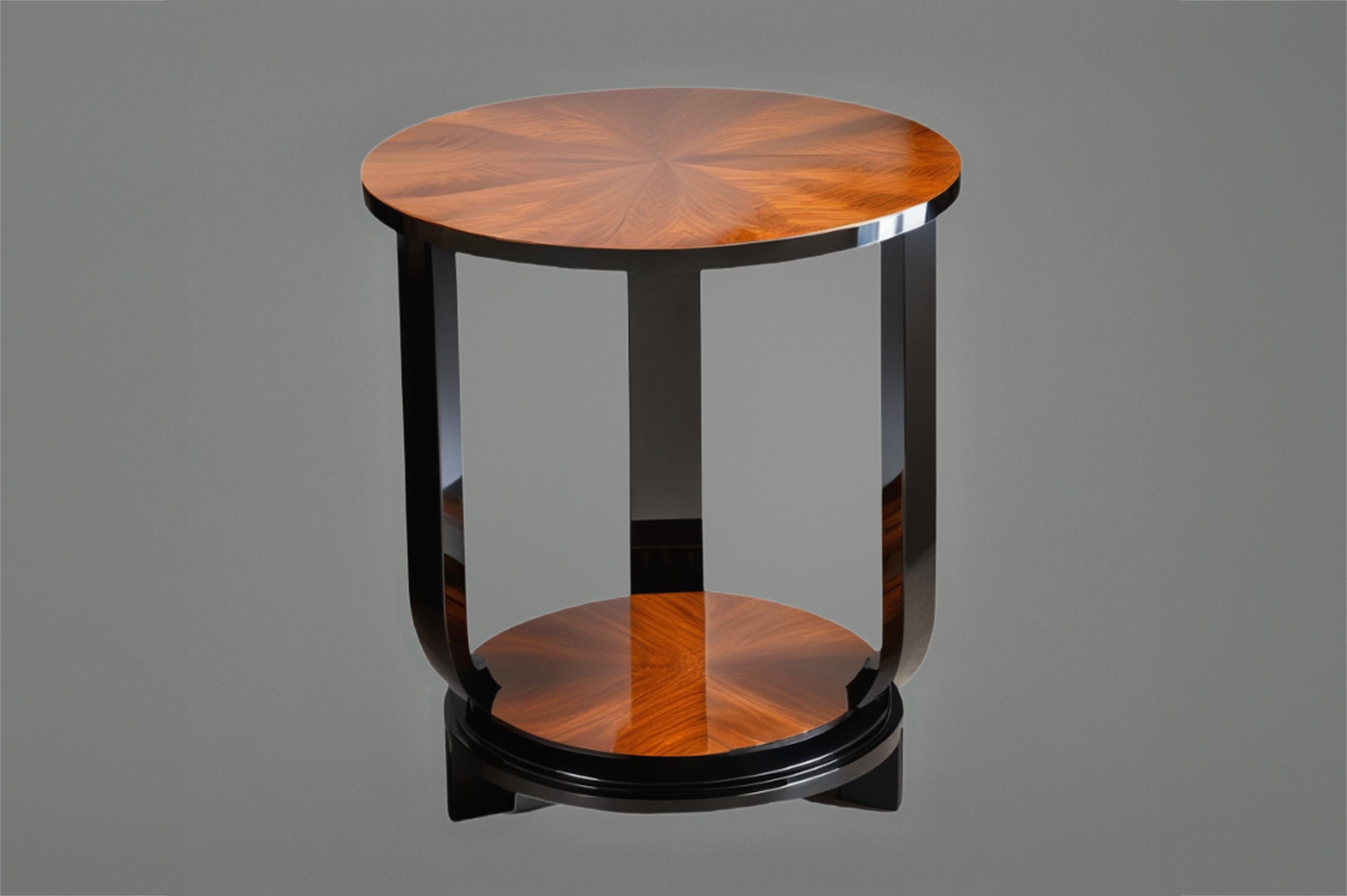 Contemporary Art Deco side table with macassar veneer and black lacquer For Sale