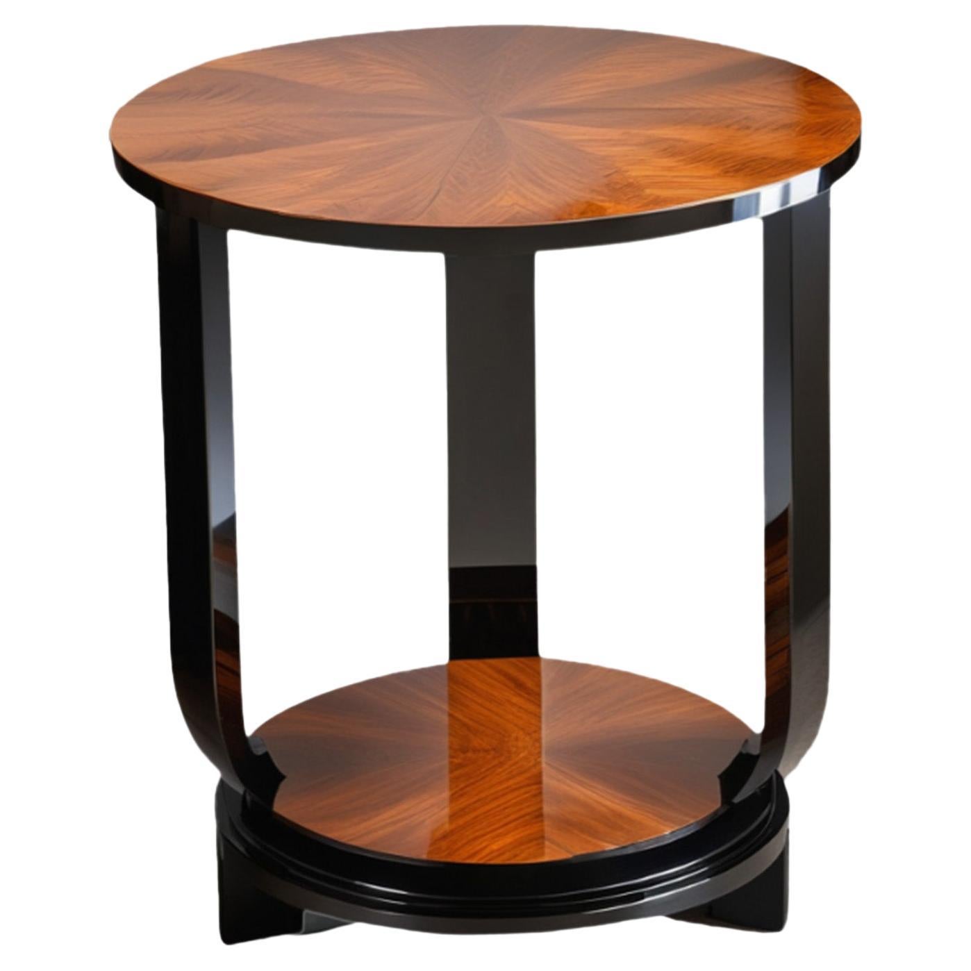 Art Deco side table with macassar veneer and black lacquer For Sale