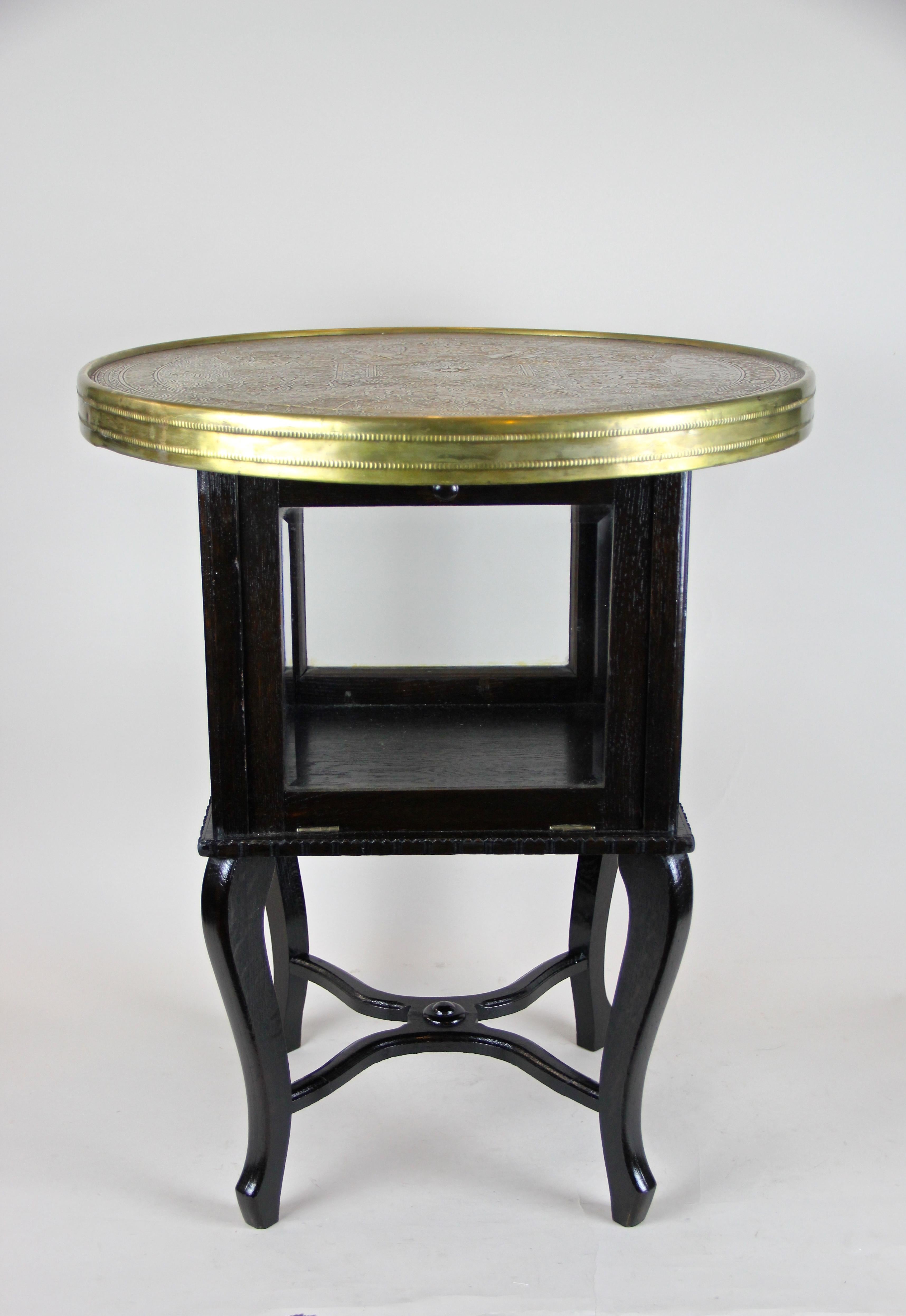 Austrian Art Deco Side Table with Ornamented Brass Table Top, Austria, circa 1920