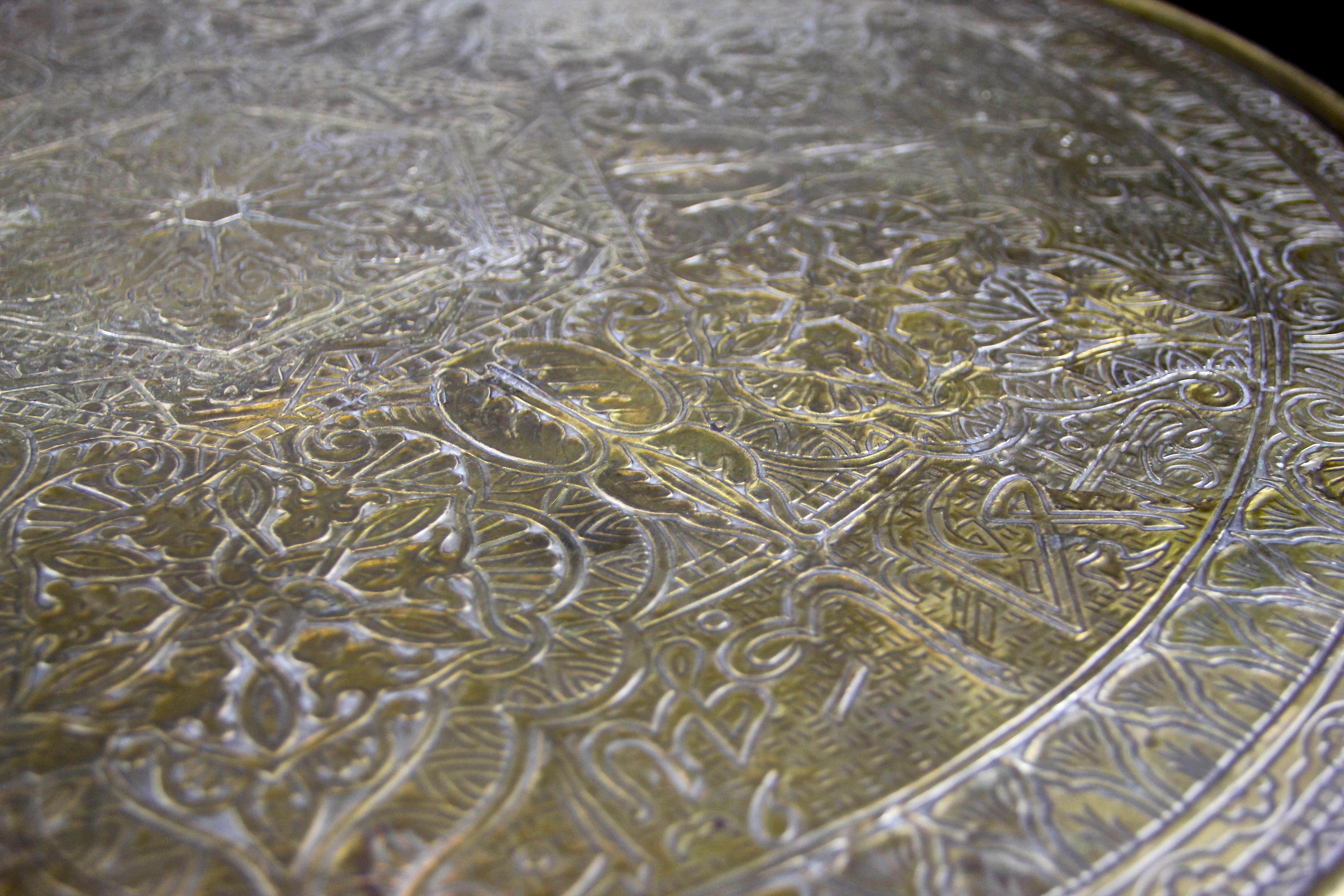 Faceted Art Deco Side Table with Ornamented Brass Table Top, Austria, circa 1920