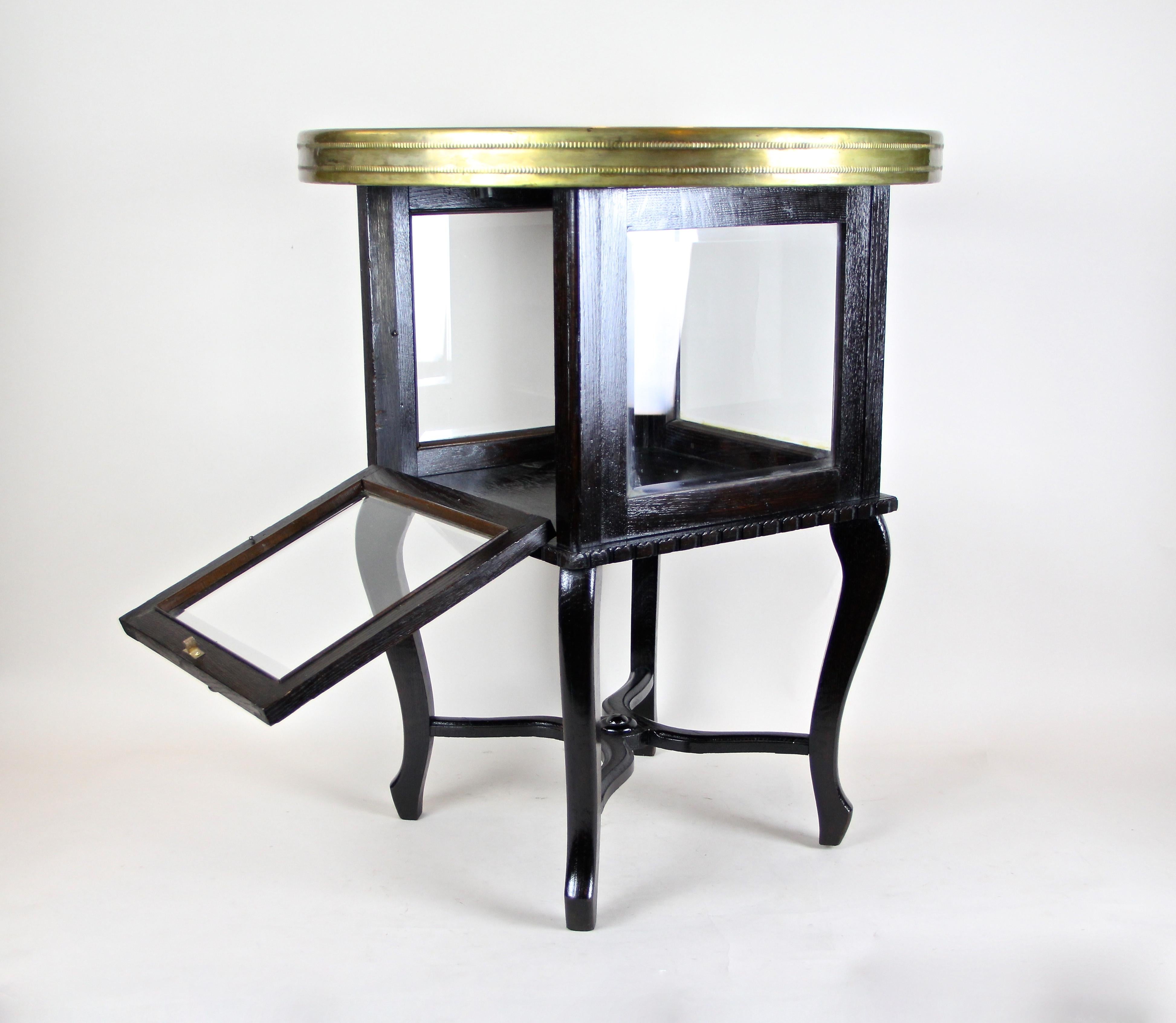 Glass Art Deco Side Table with Ornamented Brass Table Top, Austria, circa 1920