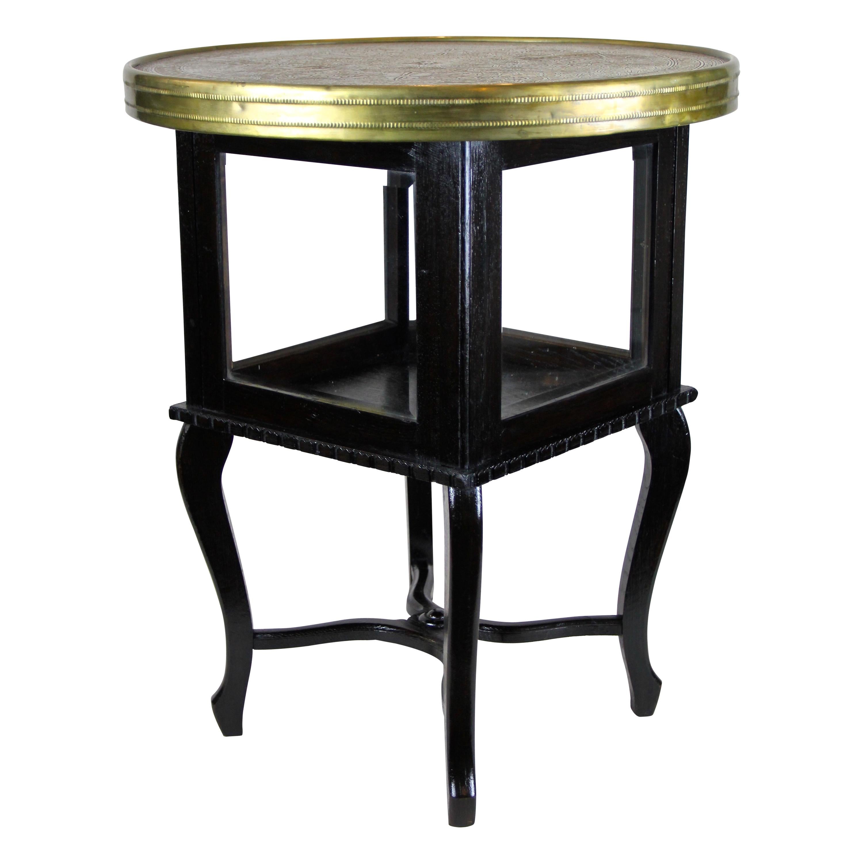 Art Deco Side Table with Ornamented Brass Table Top, Austria, circa 1920