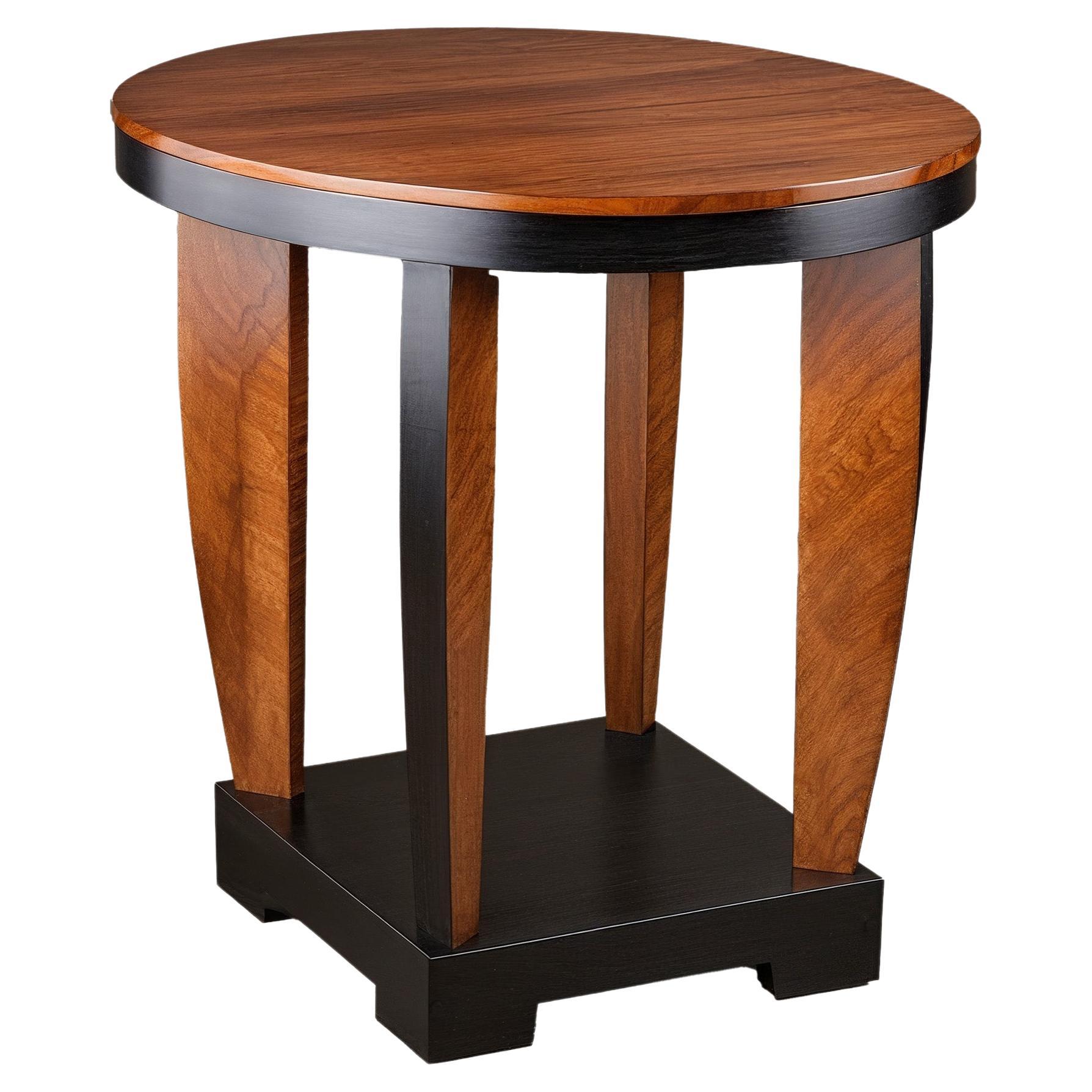 Art Deco side table with walnut and black lacquer For Sale