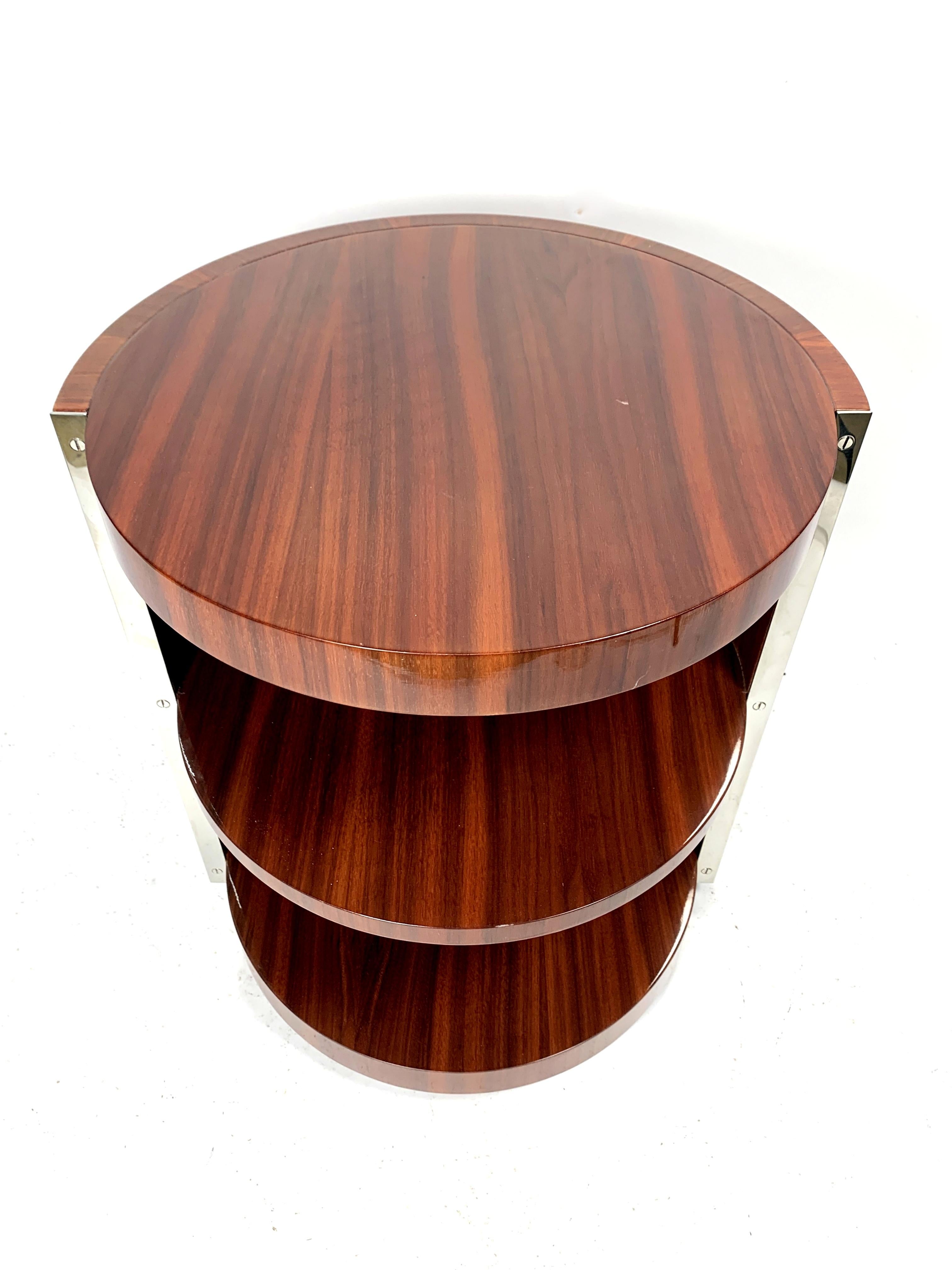 European Art Deco Side Table with Walnut Veneer and Chrome-Plated Steel