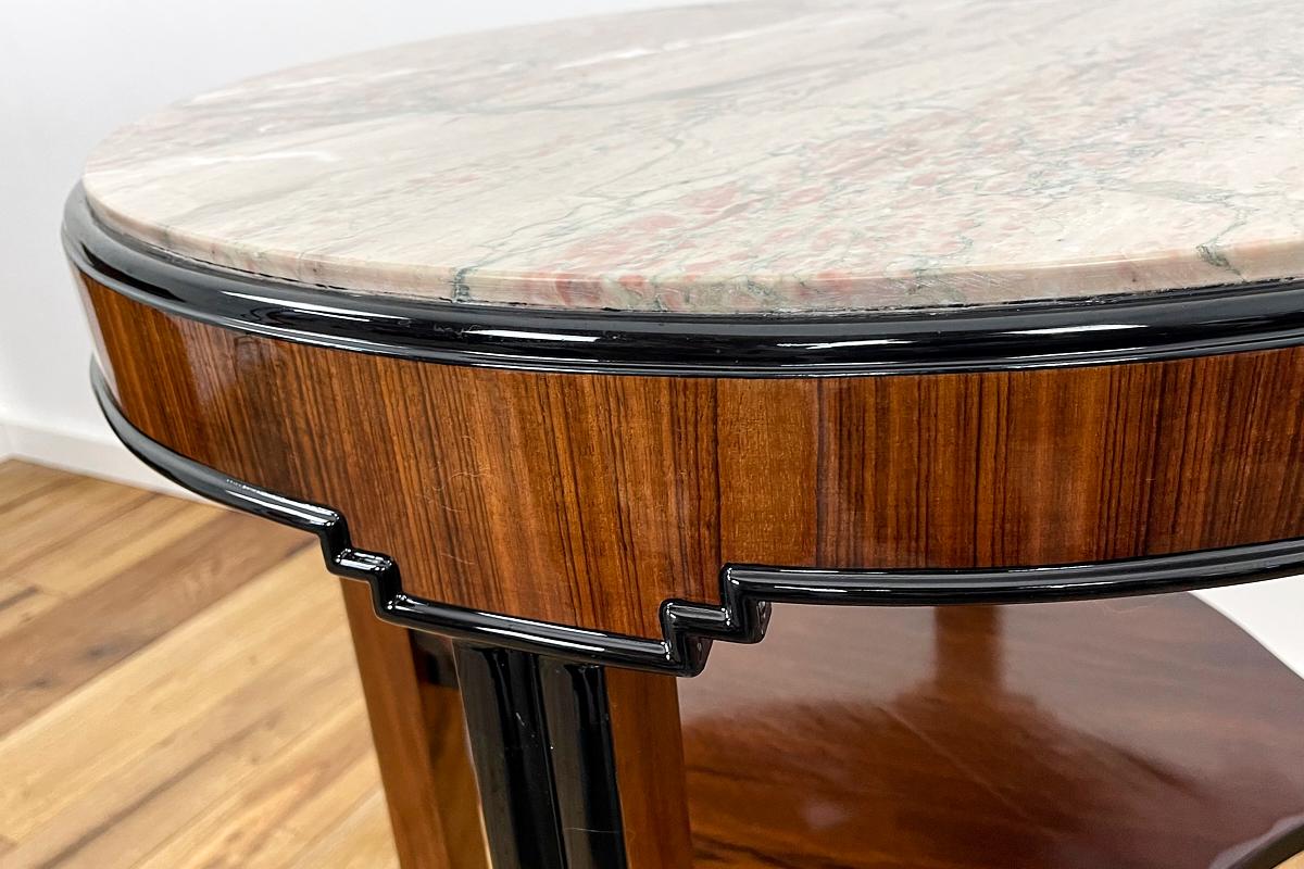 Art Deco Side Table with Walnut Veneer Stained in Rosewood and Marble Top German 2