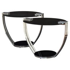 Tables d'appoint Art Déco en chrome avec plateaux ovales en verre dans le style Josef Hoffman